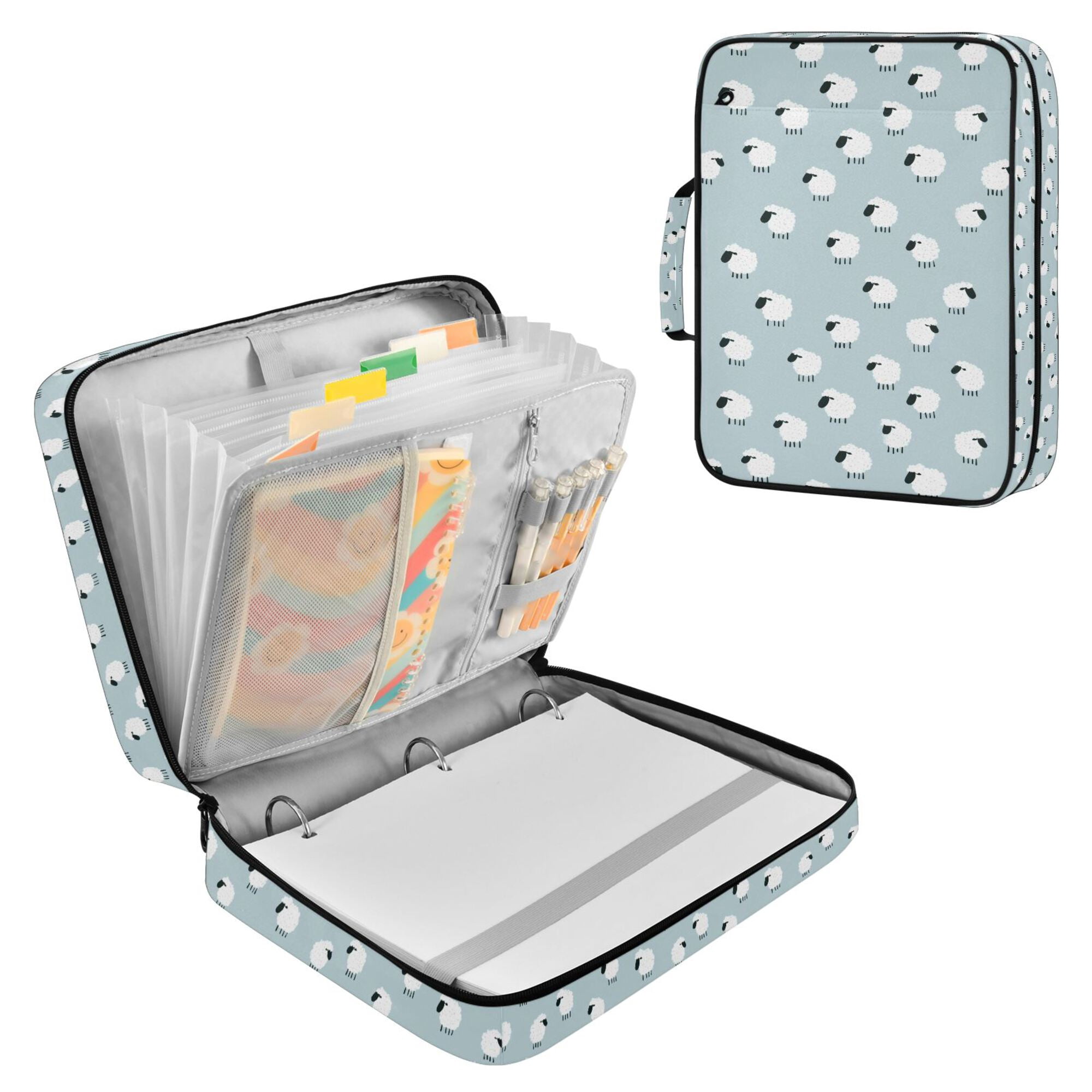 FORMRS Accordion File Folder A4 Size 7-Pocket Expanding Document Organizer Bag with 3 Ring Binder, Cartoon Sheep Pattern
