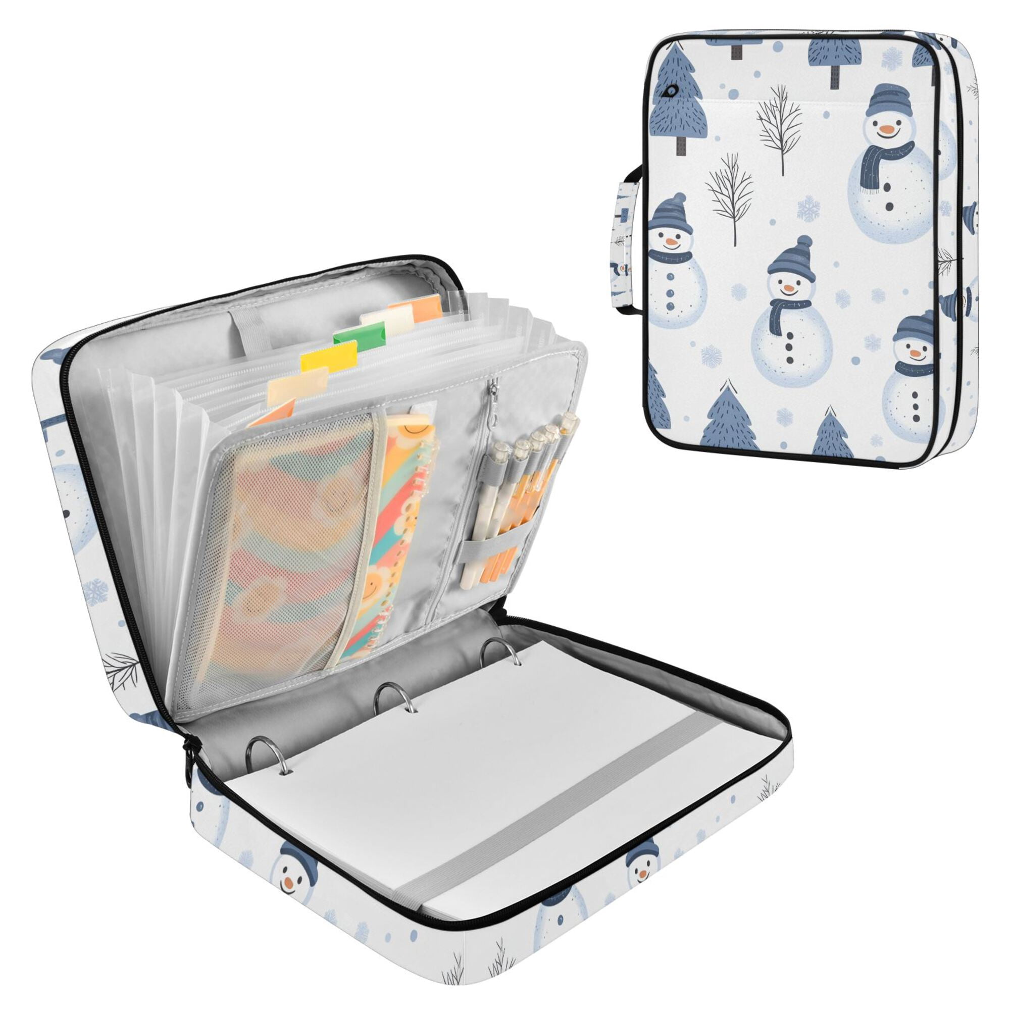 FORMRS Accordion File Folder A4 Size 7-Pocket Expanding Document Organizer Bag with 3 Ring Binder, Cartoon Snowmen