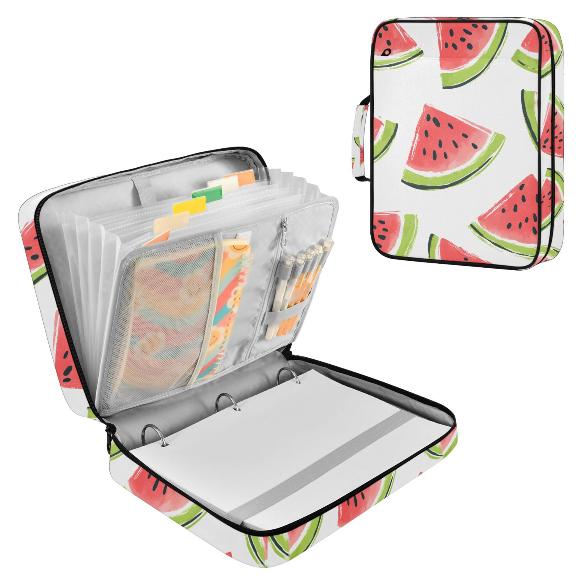 FORMRS Accordion File Folder A4 Size 7-Pocket Expanding Document Organizer Bag with 3 Ring Binder, Cartoon Watermelon
