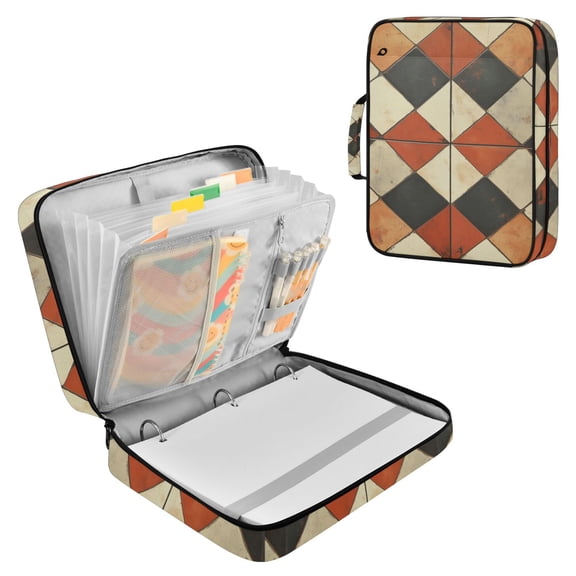FORMRS Accordion File Folder A4 Size 7-Pocket Expanding Document Organizer Bag with 3 Ring Binder, Checkered Pattern