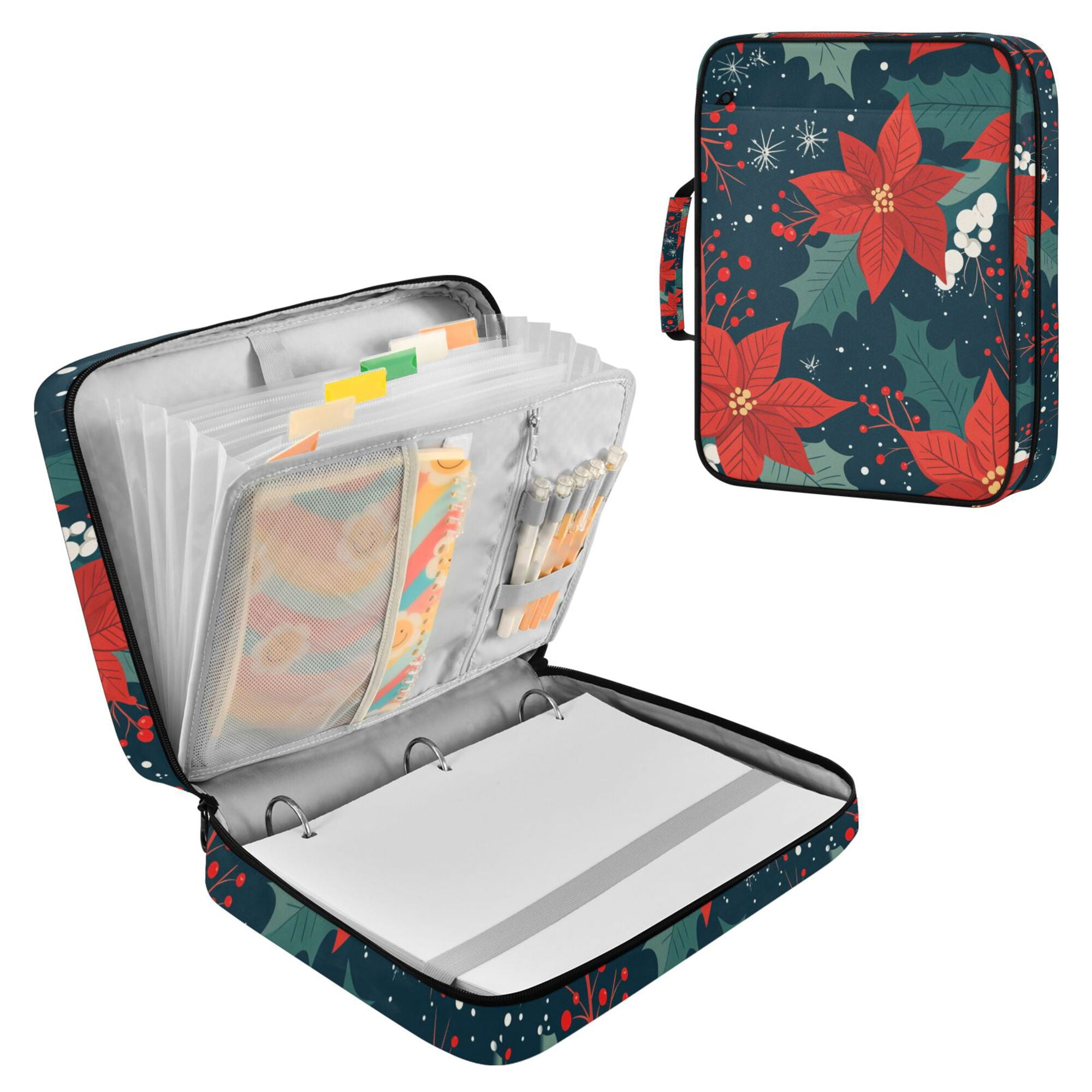 FORMRS Accordion File Folder A4 Size 7-Pocket Expanding Document Organizer Bag with 3 Ring Binder, Christmas Berries