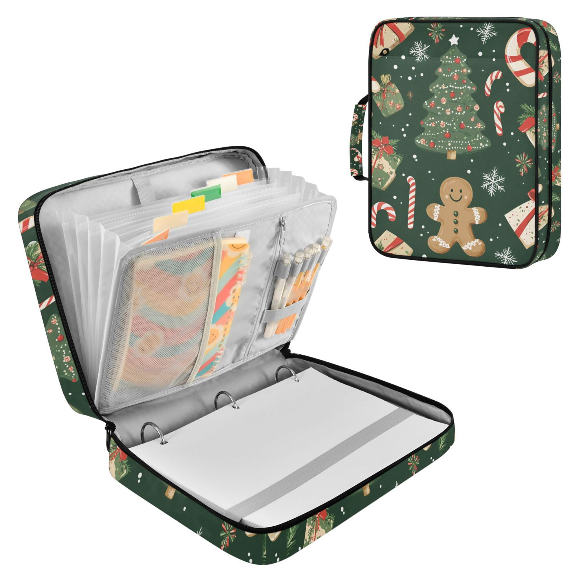 FORMRS Accordion File Folder A4 Size 7-Pocket Expanding Document Organizer Bag with 3 Ring Binder, Christmas Cartoon Gingerbread Pattern