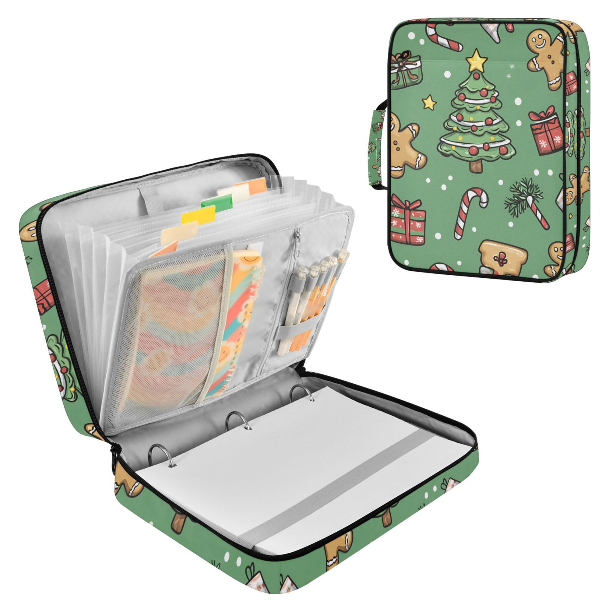 FORMRS Accordion File Folder A4 Size 7-Pocket Expanding Document Organizer Bag with 3 Ring Binder, Christmas Cookies