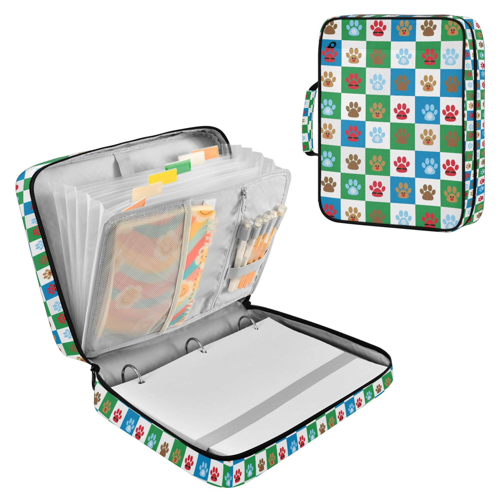 FORMRS Accordion File Folder A4 Size 7-Pocket Expanding Document Organizer Bag with 3 Ring Binder, Christmas Dog Paws Pattern