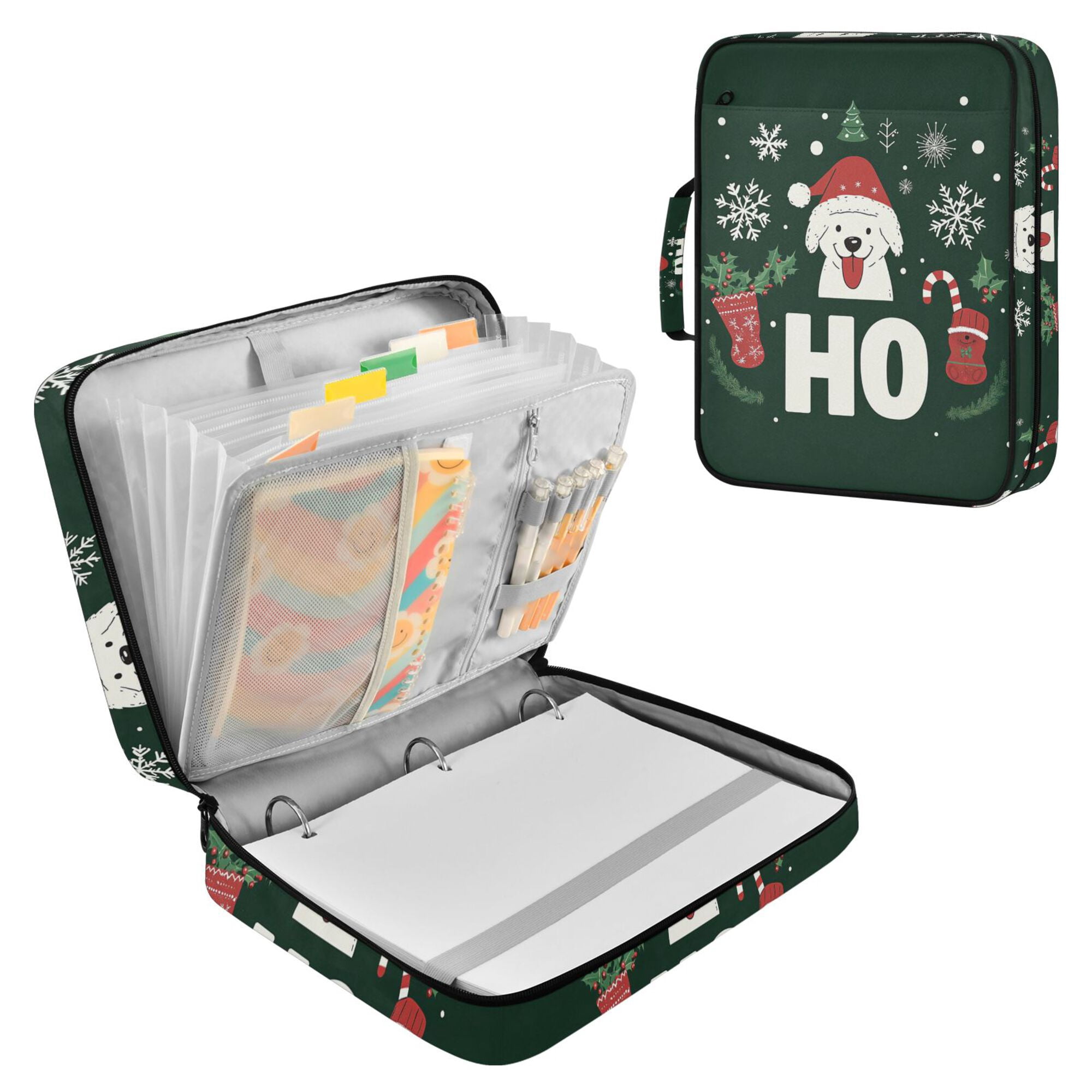 FORMRS Accordion File Folder A4 Size 7-Pocket Expanding Document Organizer Bag with 3 Ring Binder, Christmas Dog