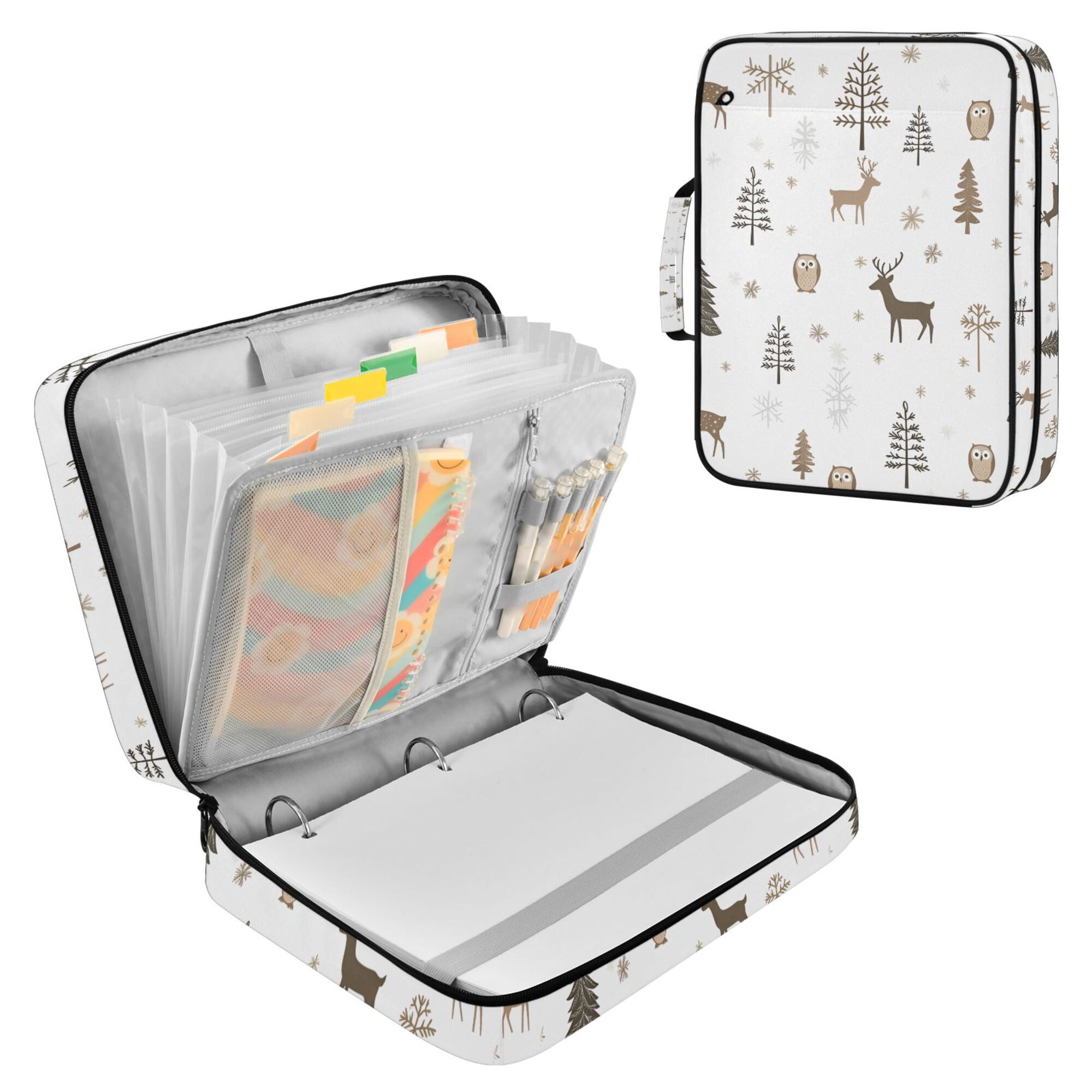 FORMRS Accordion File Folder A4 Size 7-Pocket Expanding Document Organizer Bag with 3 Ring Binder, Christmas Forest