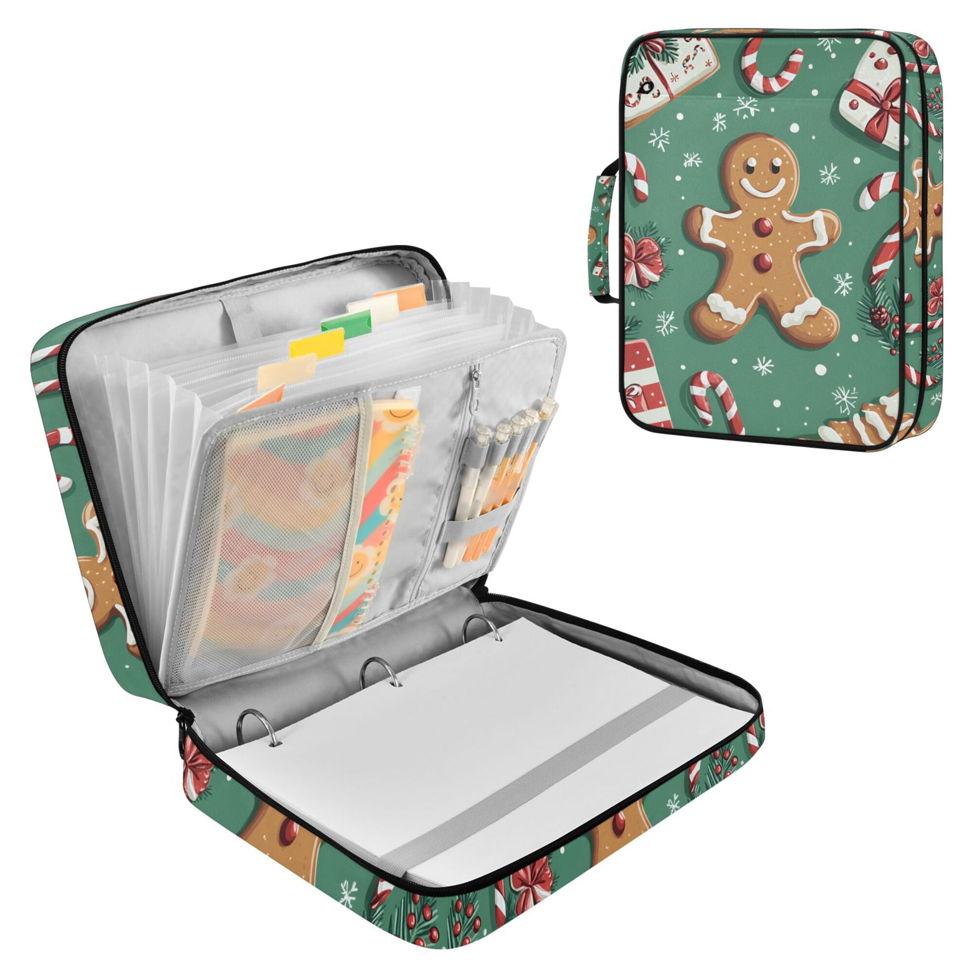 FORMRS Accordion File Folder A4 Size 7-Pocket Expanding Document Organizer Bag with 3 Ring Binder, Christmas Gingerbread