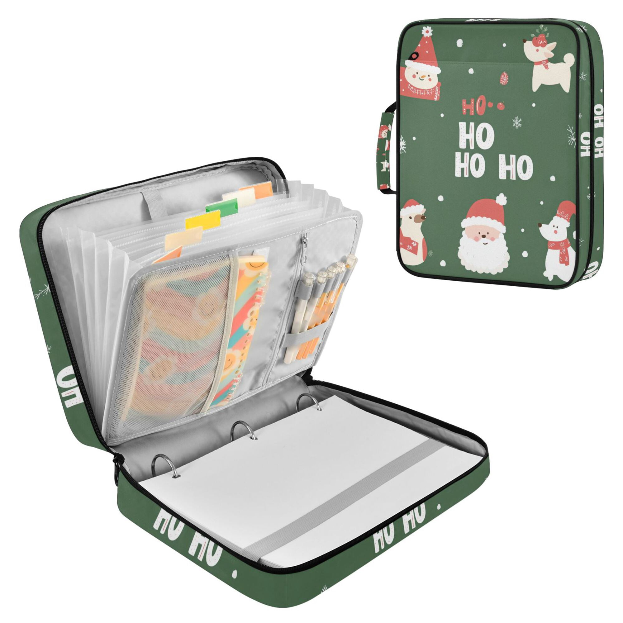 FORMRS Accordion File Folder A4 Size 7-Pocket Expanding Document Organizer Bag with 3 Ring Binder, Christmas Santa