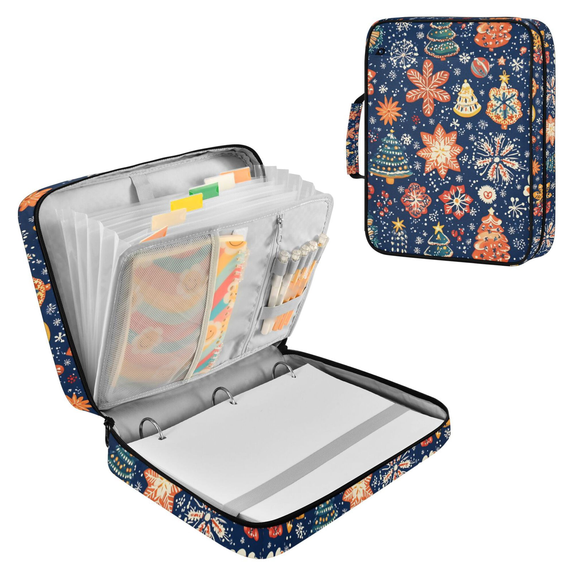 FORMRS Accordion File Folder A4 Size 7-Pocket Expanding Document Organizer Bag with 3 Ring Binder, Christmas Splendor