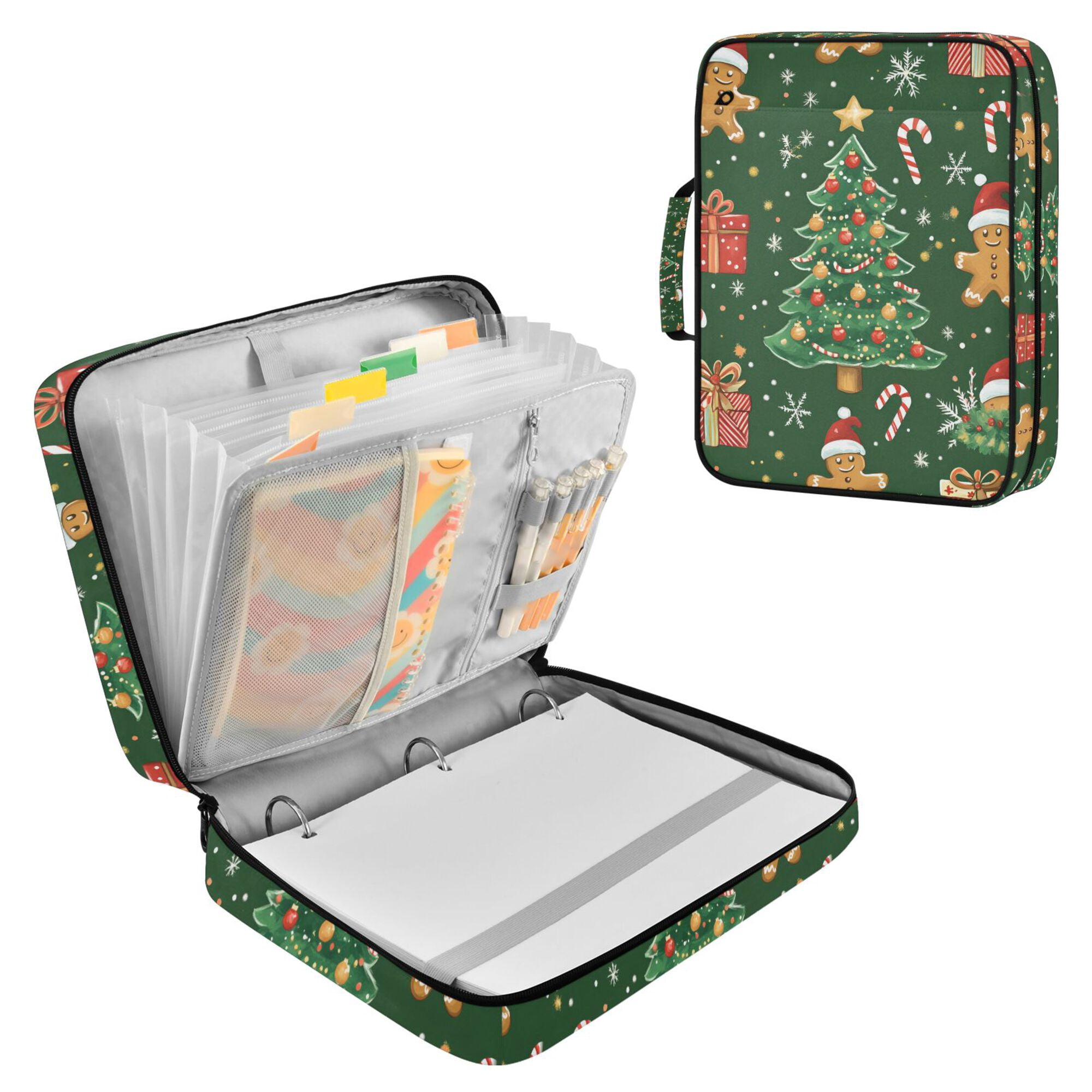 FORMRS Accordion File Folder A4 Size 7-Pocket Expanding Document Organizer Bag with 3 Ring Binder, Christmas Tree
