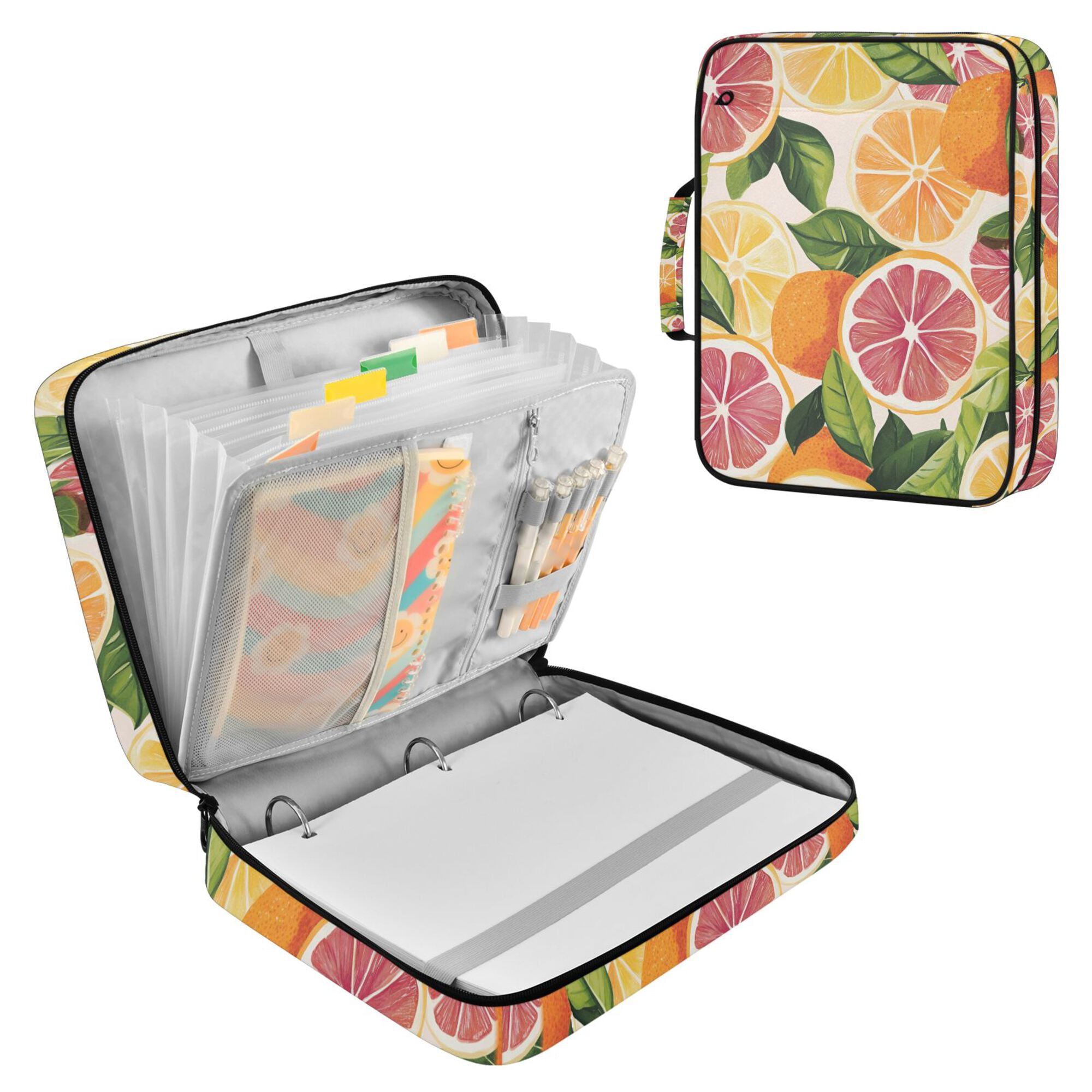 FORMRS Accordion File Folder A4 Size 7-Pocket Expanding Document Organizer Bag with 3 Ring Binder, Citrus Leaves
