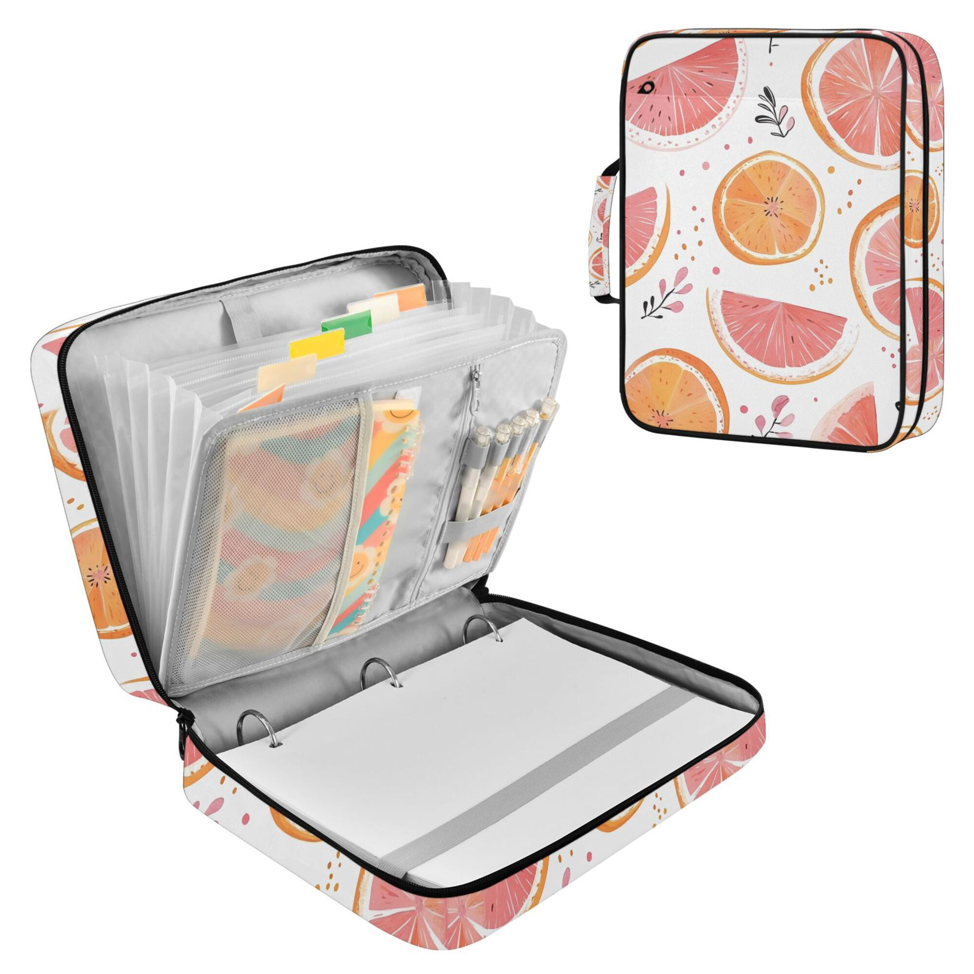 FORMRS Accordion File Folder A4 Size 7-Pocket Expanding Document Organizer Bag with 3 Ring Binder, Citrus Slice