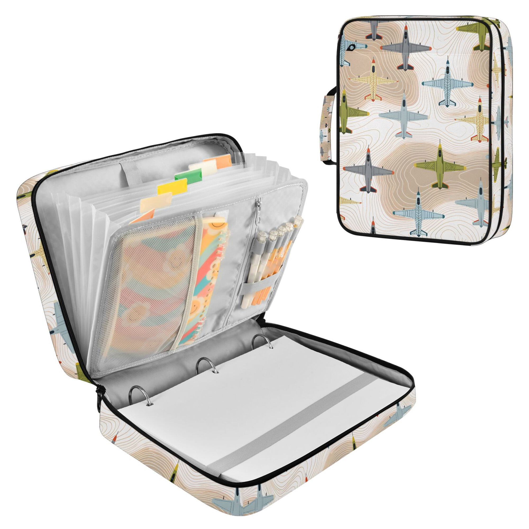 FORMRS Accordion File Folder A4 Size 7-Pocket Expanding Document Organizer Bag with 3 Ring Binder, Colorful Airplanes Pattern