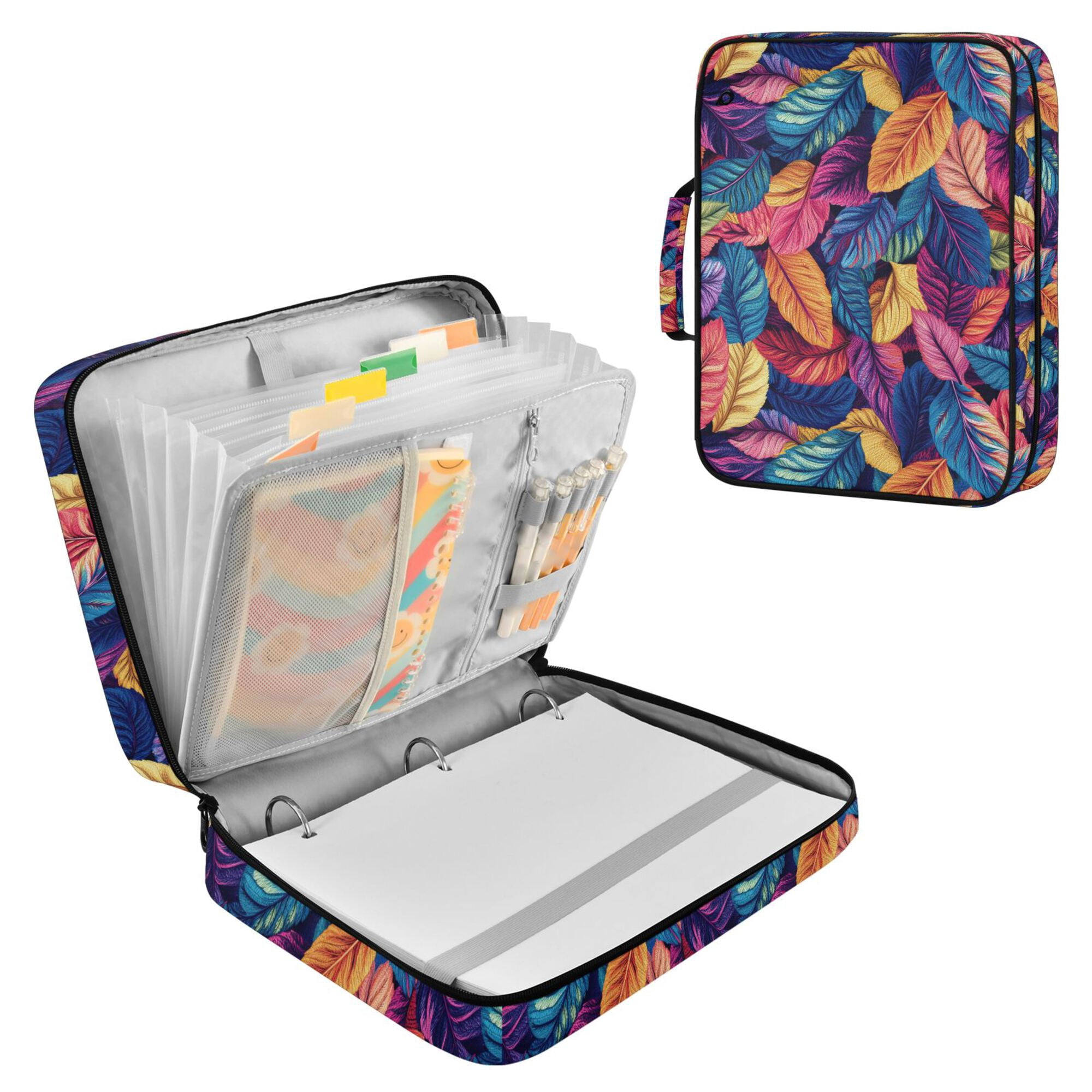 FORMRS Accordion File Folder A4 Size 7-Pocket Expanding Document Organizer Bag with 3 Ring Binder, Colorful Art Leaves Pattern