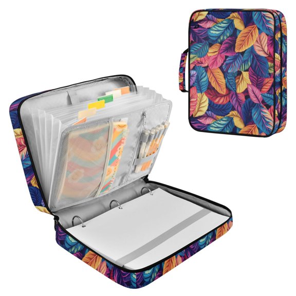 FORMRS Accordion File Folder A4 Size 7-Pocket Expanding Document Organizer Bag with 3 Ring Binder, Colorful Art Leaves Pattern