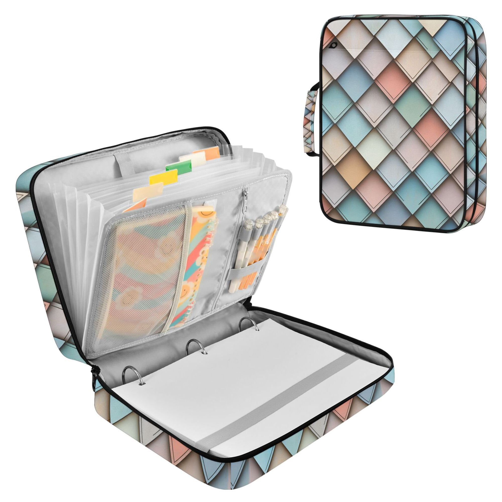 FORMRS Accordion File Folder A4 Size 7-Pocket Expanding Document Organizer Bag with 3 Ring Binder, Colorful Art Pattern