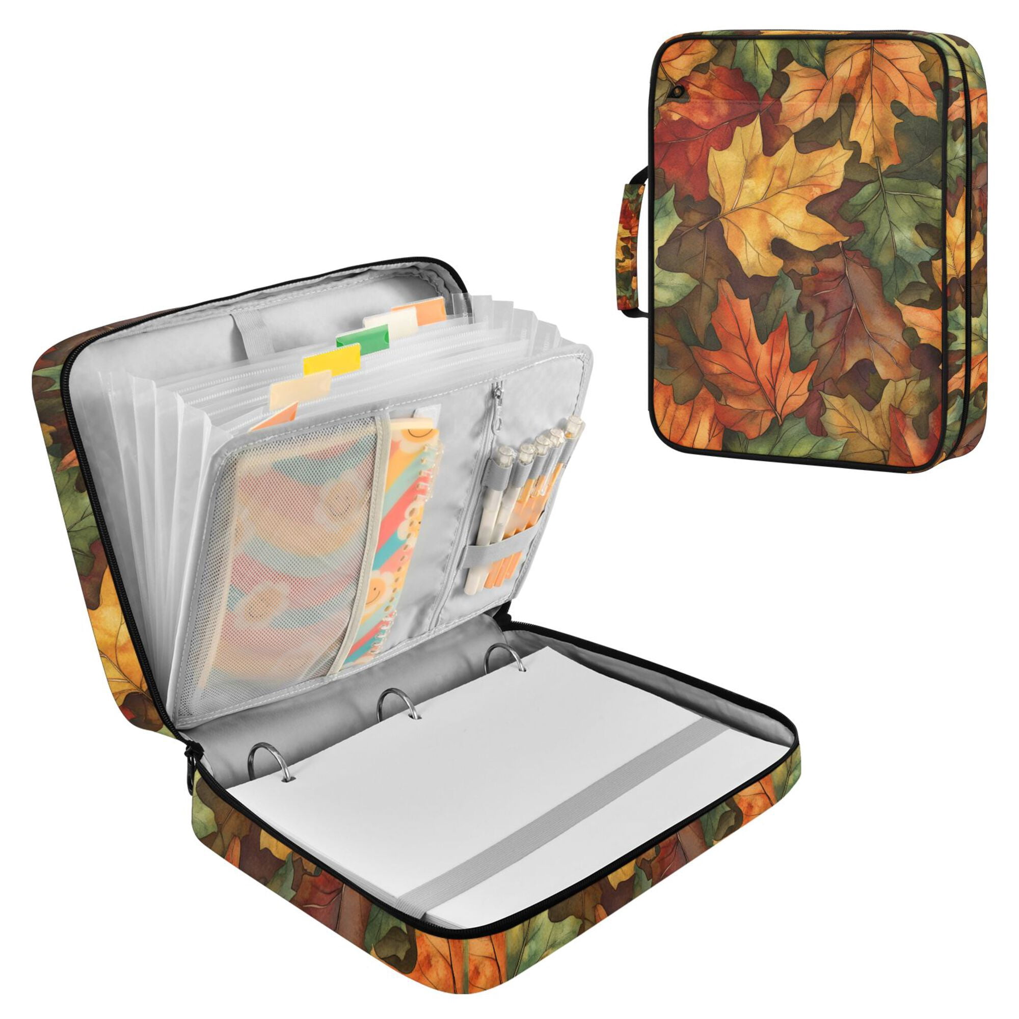 FORMRS Accordion File Folder A4 Size 7-Pocket Expanding Document Organizer Bag with 3 Ring Binder, Colorful Autumn Leaves