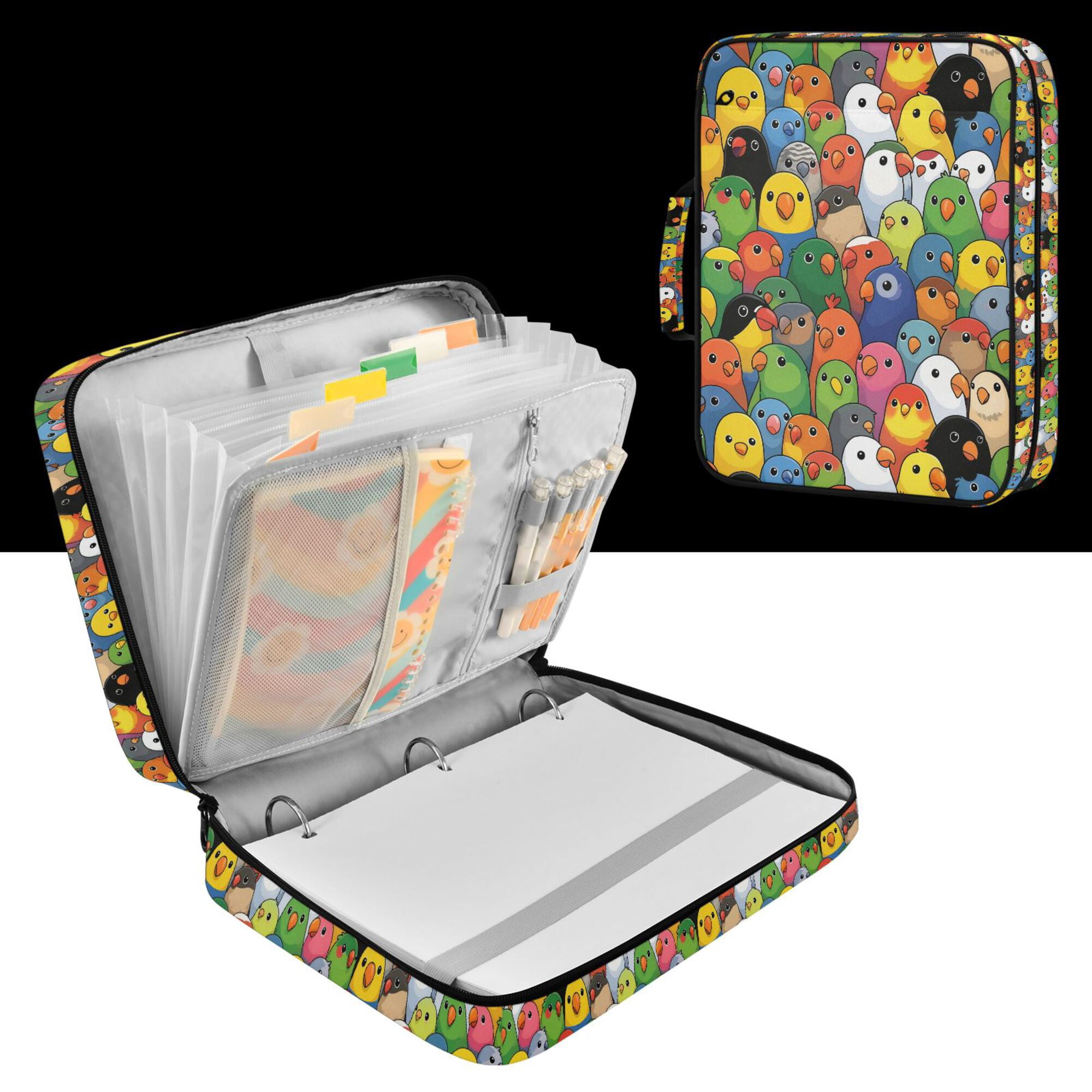 FORMRS Accordion File Folder A4 Size 7-Pocket Expanding Document Organizer Bag with 3 Ring Binder, Colorful Birds Pattern