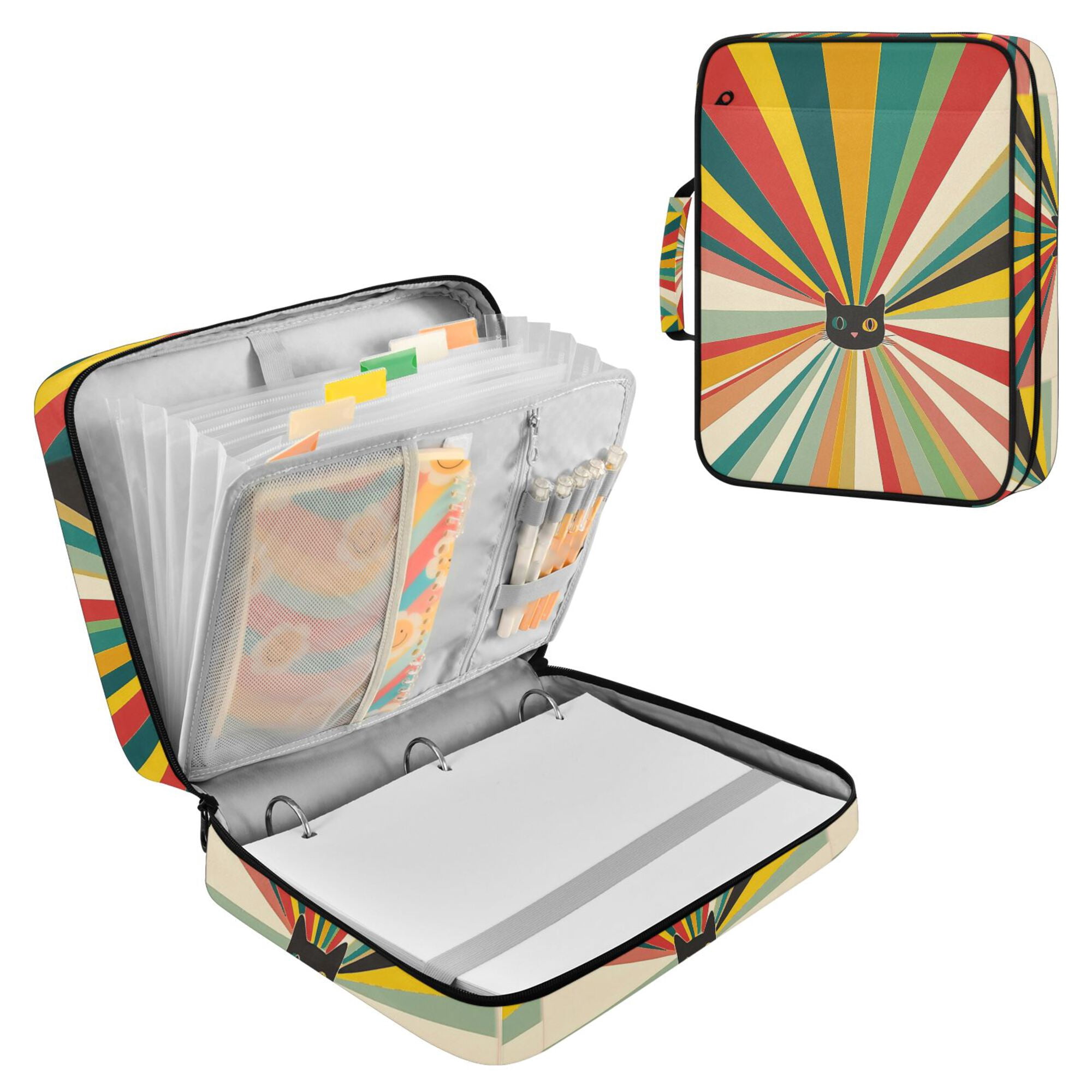FORMRS Accordion File Folder A4 Size 7-Pocket Expanding Document Organizer Bag with 3 Ring Binder, Colorful Cat