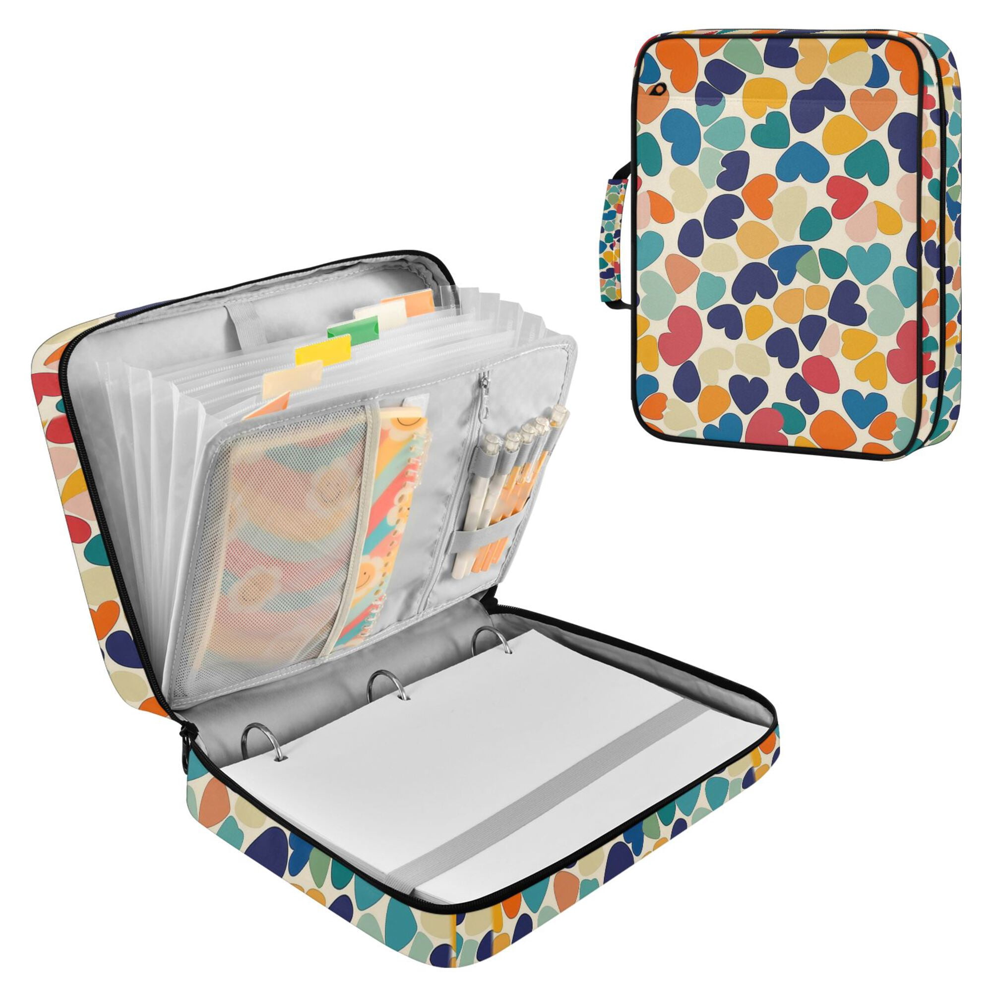 FORMRS Accordion File Folder A4 Size 7-Pocket Expanding Document Organizer Bag with 3 Ring Binder, Colorful Clover Pattern