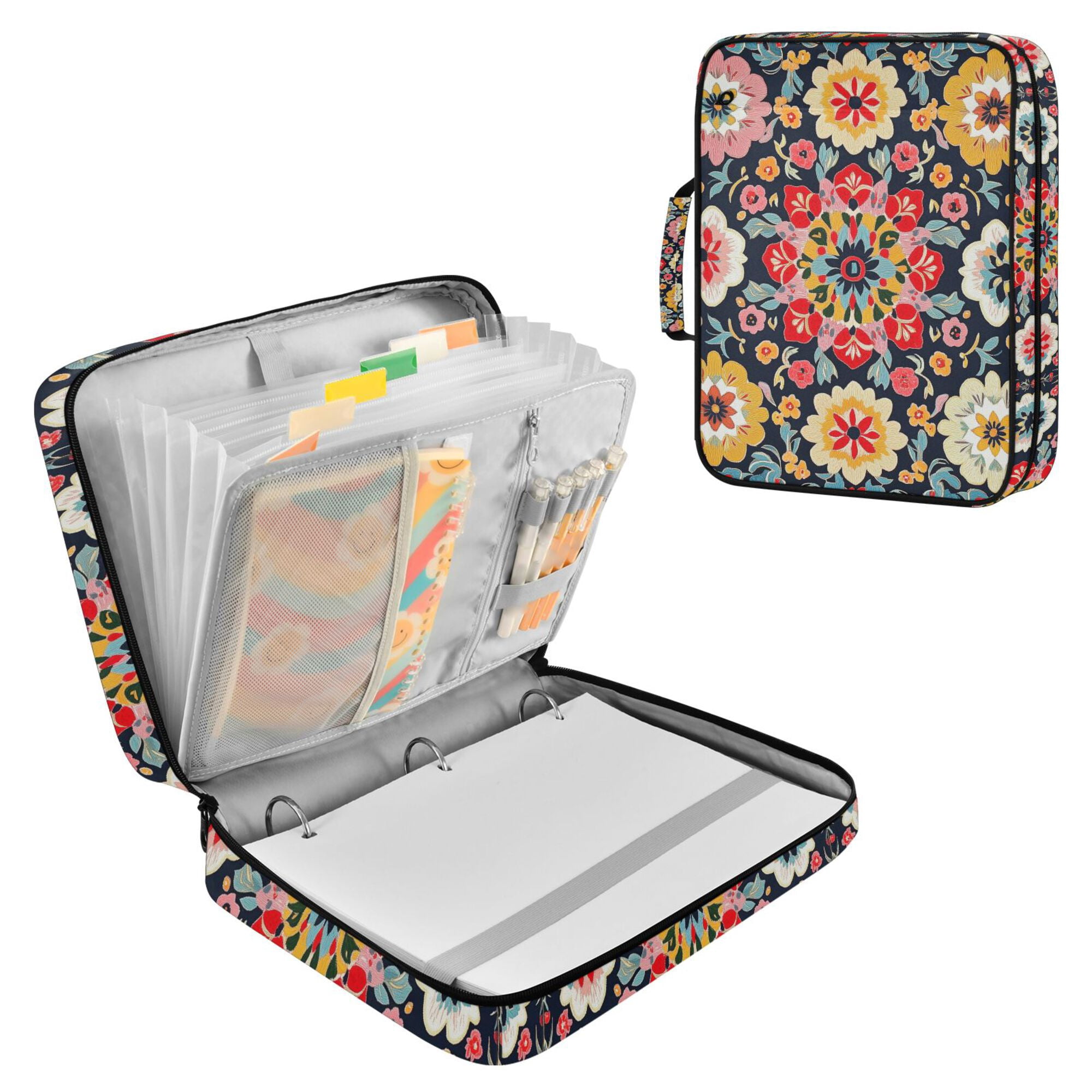 FORMRS Accordion File Folder A4 Size 7-Pocket Expanding Document Organizer Bag with 3 Ring Binder, Colorful Floral Pattern