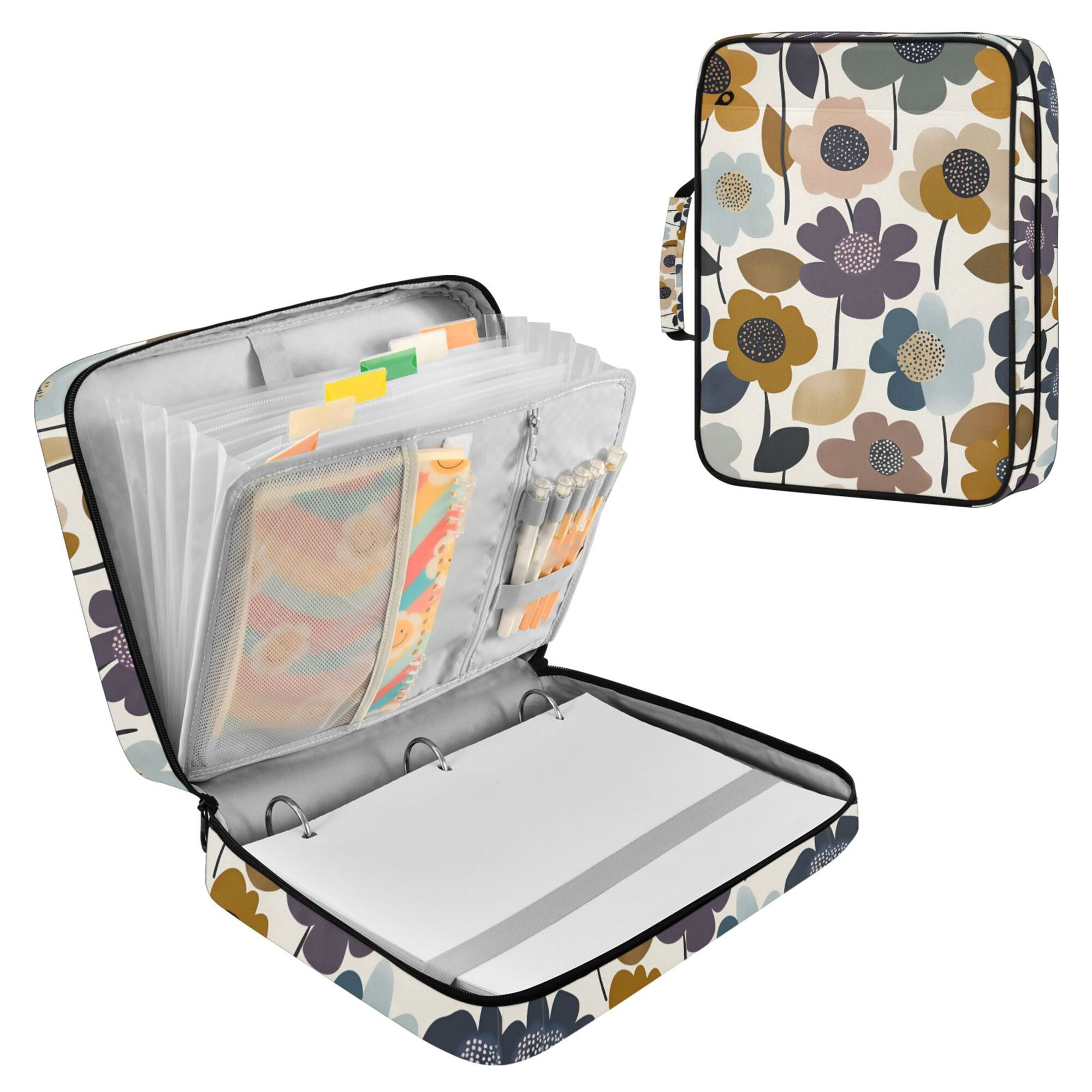 FORMRS Accordion File Folder A4 Size 7-Pocket Expanding Document Organizer Bag with 3 Ring Binder, Colorful Floral