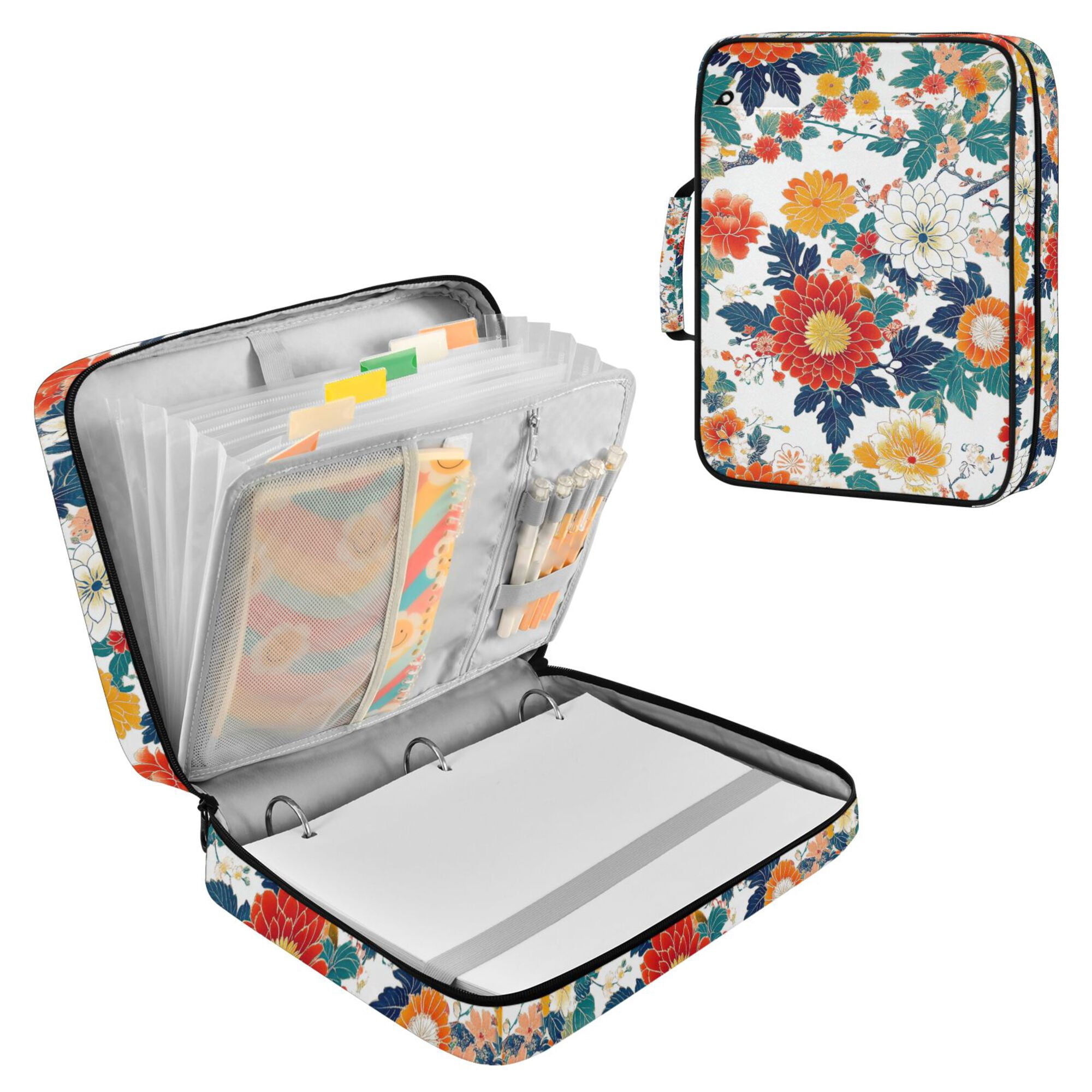 FORMRS Accordion File Folder A4 Size 7-Pocket Expanding Document Organizer Bag with 3 Ring Binder, Colorful Flowers Pattern