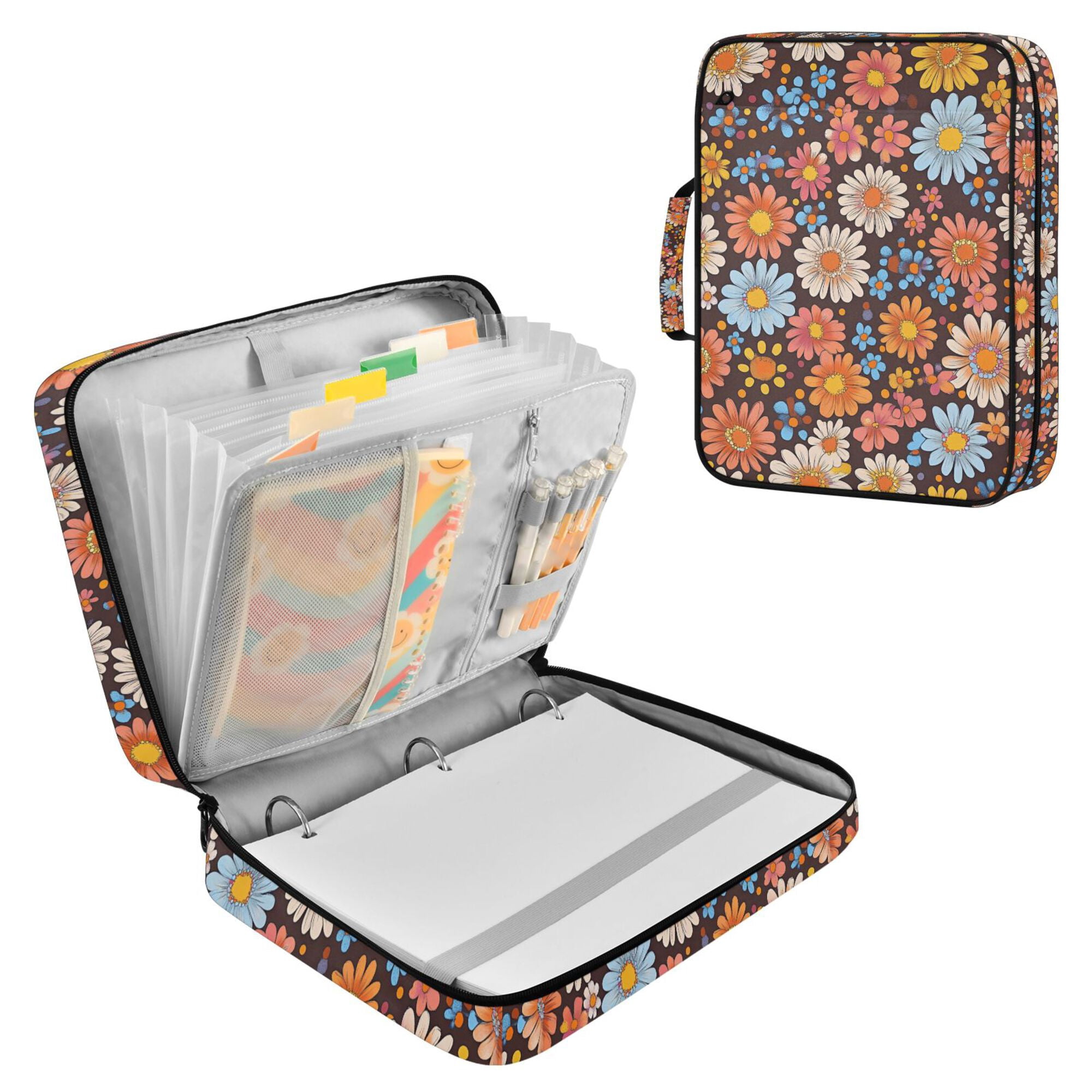 FORMRS Accordion File Folder A4 Size 7-Pocket Expanding Document Organizer Bag with 3 Ring Binder, Colorful Flowers