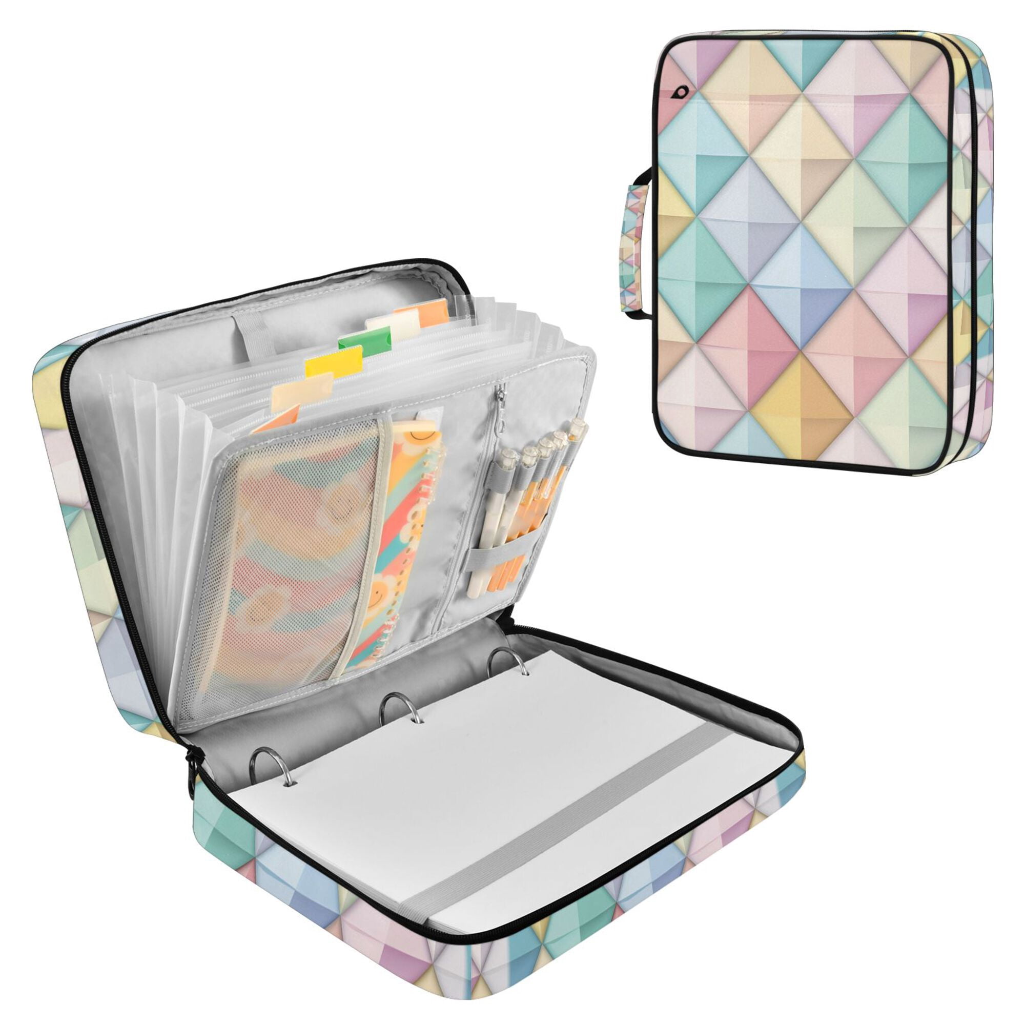 FORMRS Accordion File Folder A4 Size 7-Pocket Expanding Document Organizer Bag with 3 Ring Binder, Colorful Geometric