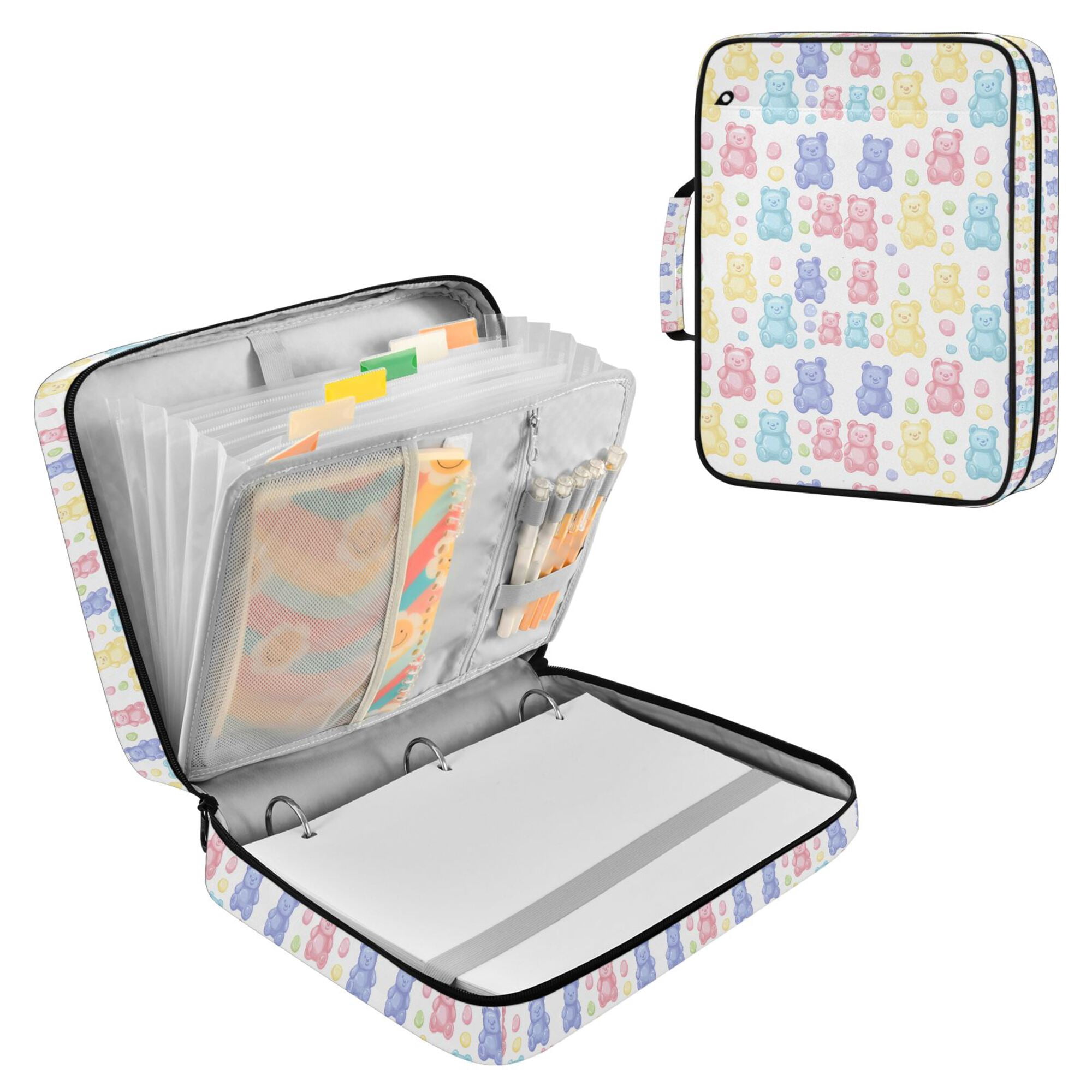 FORMRS Accordion File Folder A4 Size 7-Pocket Expanding Document Organizer Bag with 3 Ring Binder, Colorful Gummy Bears Pattern