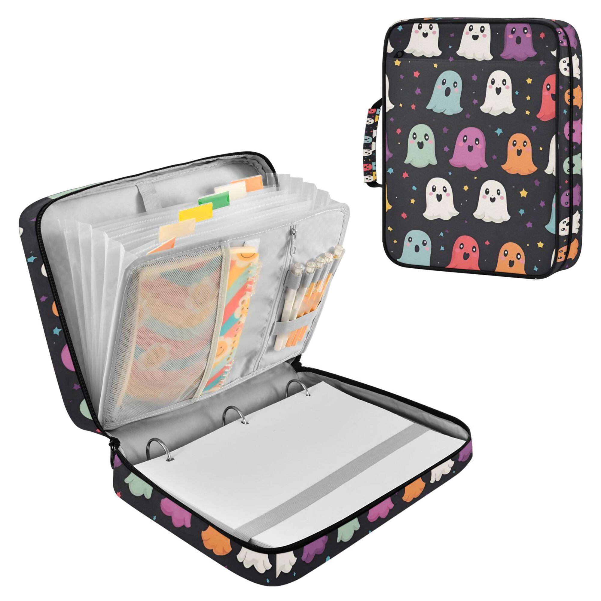 FORMRS Accordion File Folder A4 Size 7-Pocket Expanding Document Organizer Bag with 3 Ring Binder, Colorful Halloween Ghost