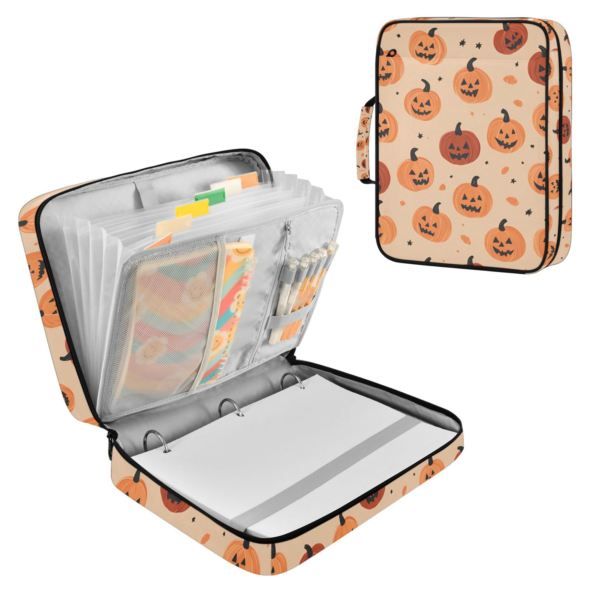 FORMRS Accordion File Folder A4 Size 7-Pocket Expanding Document Organizer Bag with 3 Ring Binder, Colorful Halloween Pumpkin Pattern