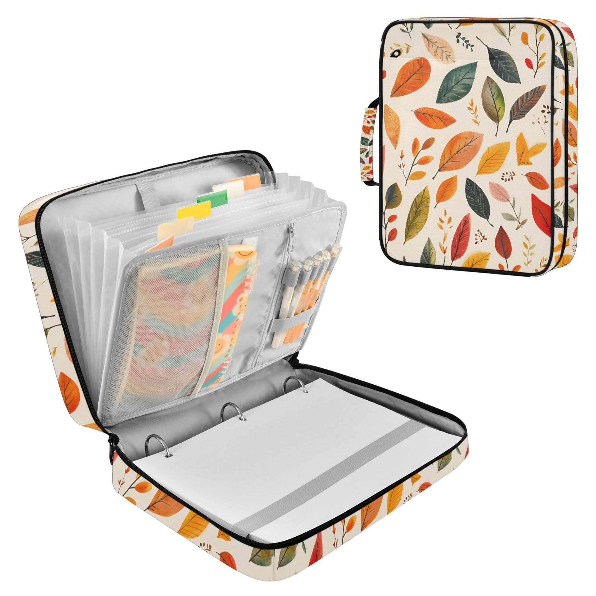 FORMRS Accordion File Folder A4 Size 7-Pocket Expanding Document Organizer Bag with 3 Ring Binder, Colorful Leaves