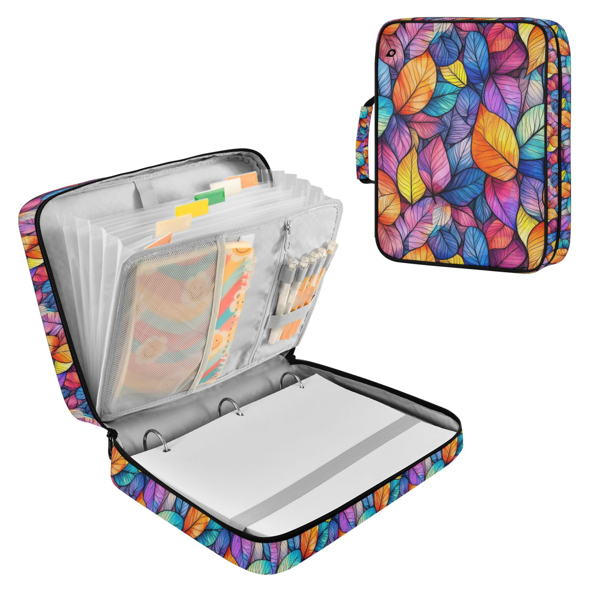 FORMRS Accordion File Folder A4 Size 7-Pocket Expanding Document Organizer Bag with 3 Ring Binder, Colorful Leaves
