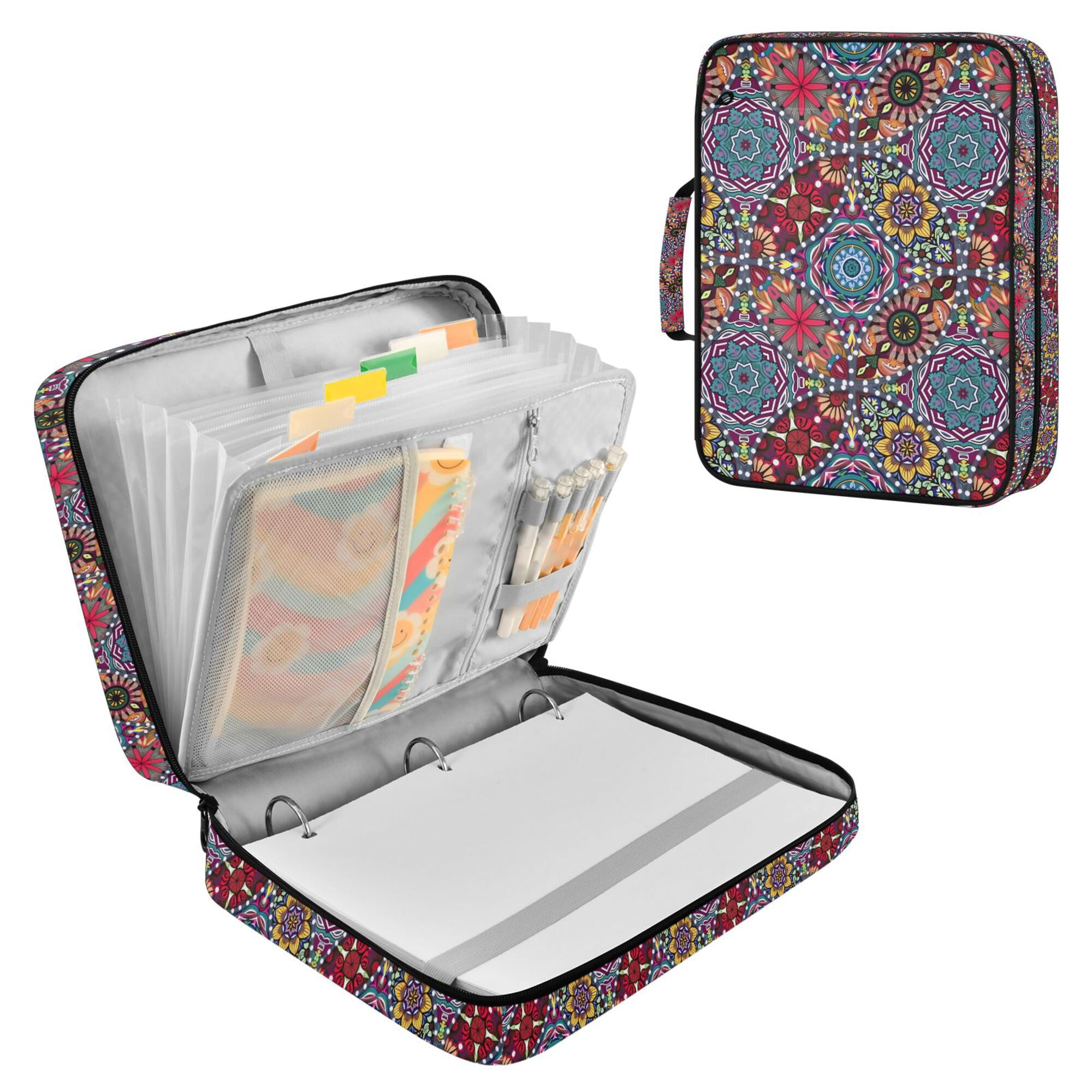 FORMRS Accordion File Folder A4 Size 7-Pocket Expanding Document Organizer Bag with 3 Ring Binder, Colorful Mandala Pattern