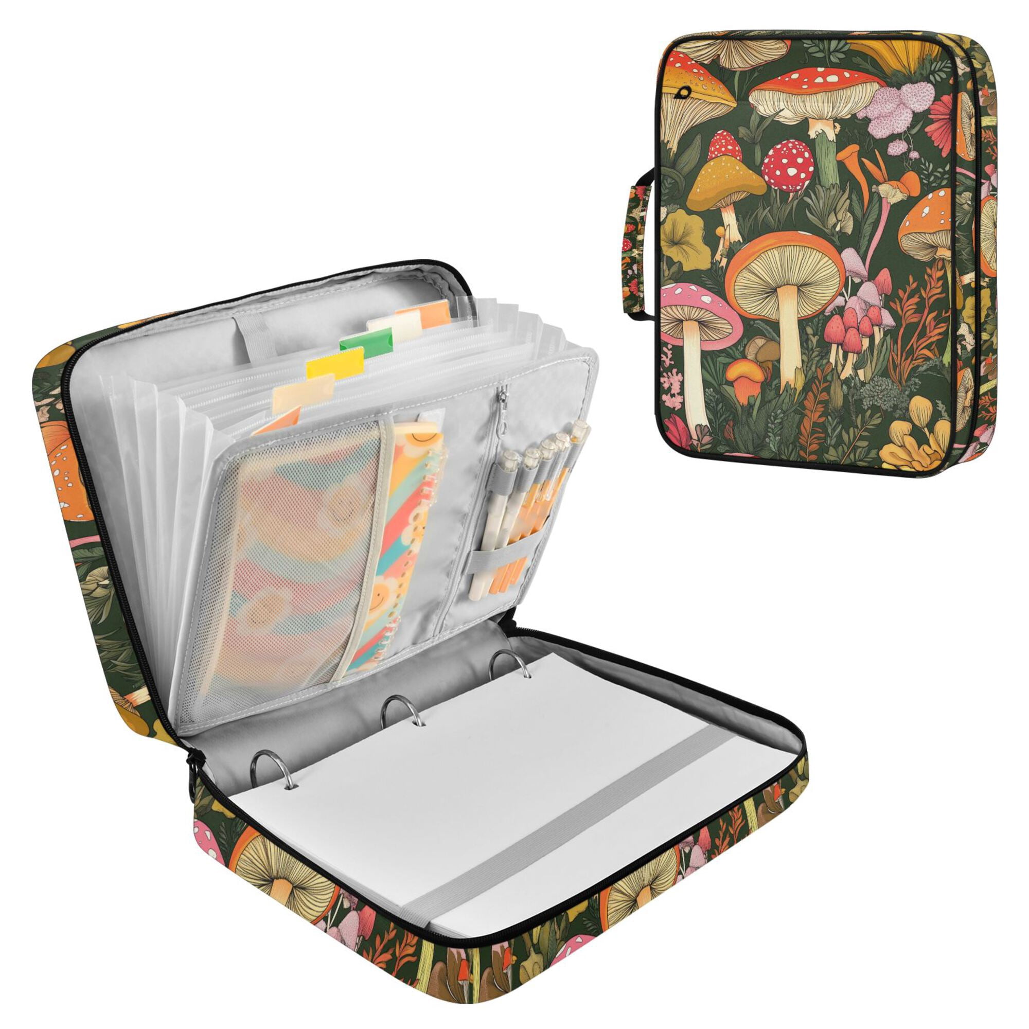 FORMRS Accordion File Folder A4 Size 7-Pocket Expanding Document Organizer Bag with 3 Ring Binder, Colorful Mushroom