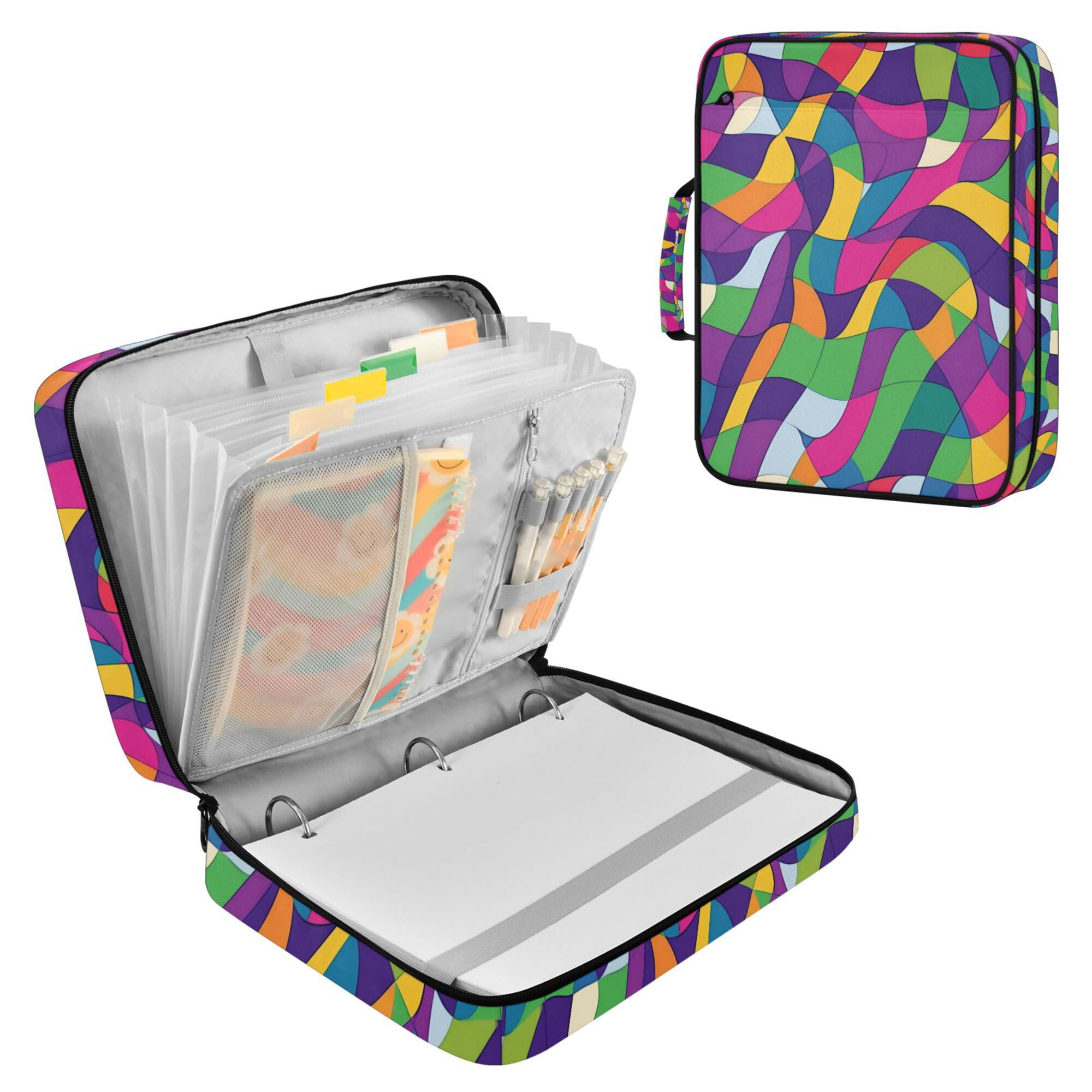 FORMRS Accordion File Folder A4 Size 7-Pocket Expanding Document Organizer Bag with 3 Ring Binder, Colorful Plaid