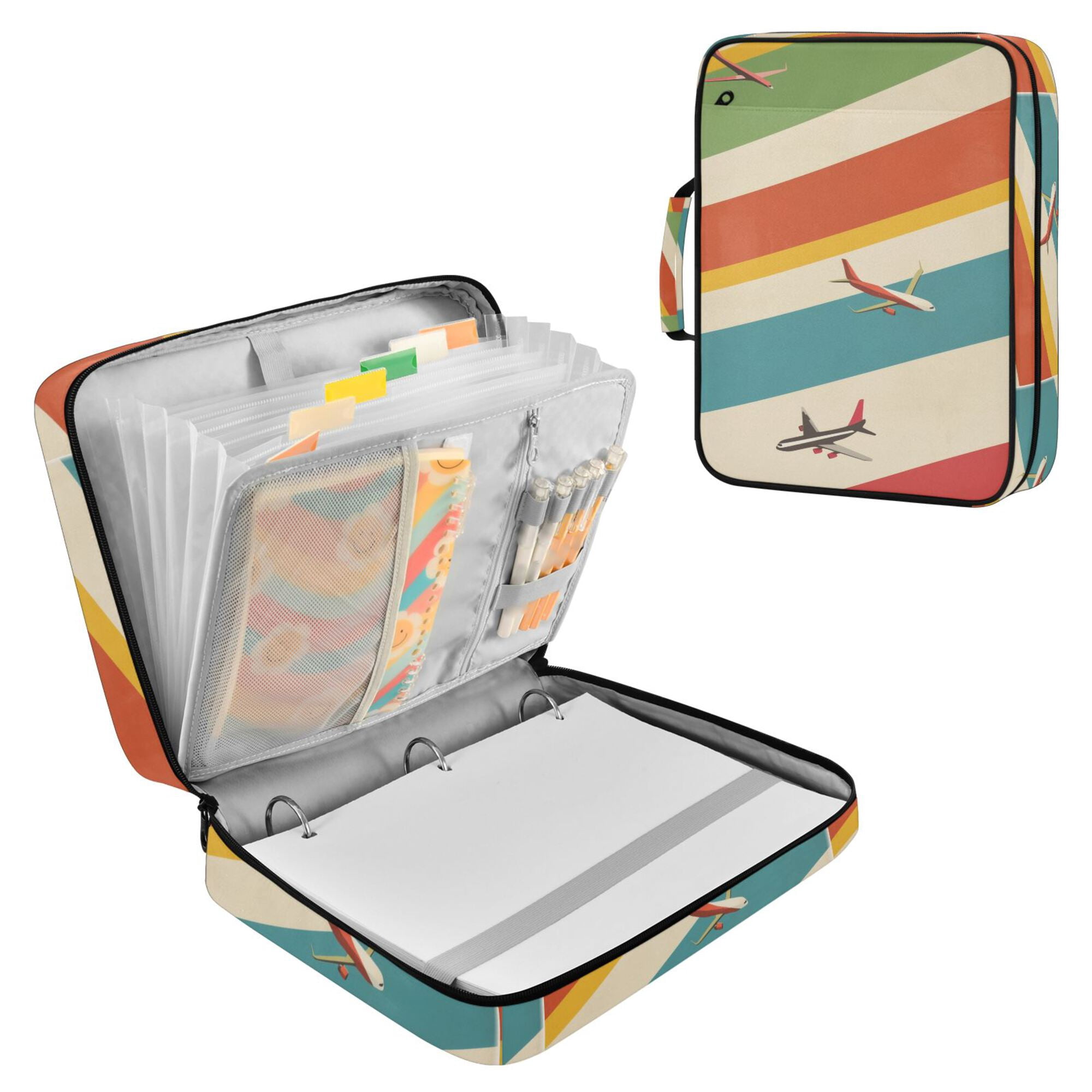 FORMRS Accordion File Folder A4 Size 7-Pocket Expanding Document Organizer Bag with 3 Ring Binder, Colorful Plane