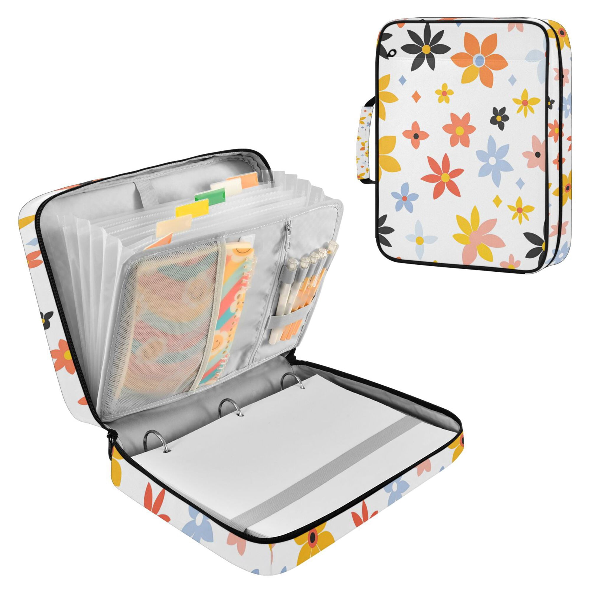 FORMRS Accordion File Folder A4 Size 7-Pocket Expanding Document Organizer Bag with 3 Ring Binder, Colorful Retro Floral