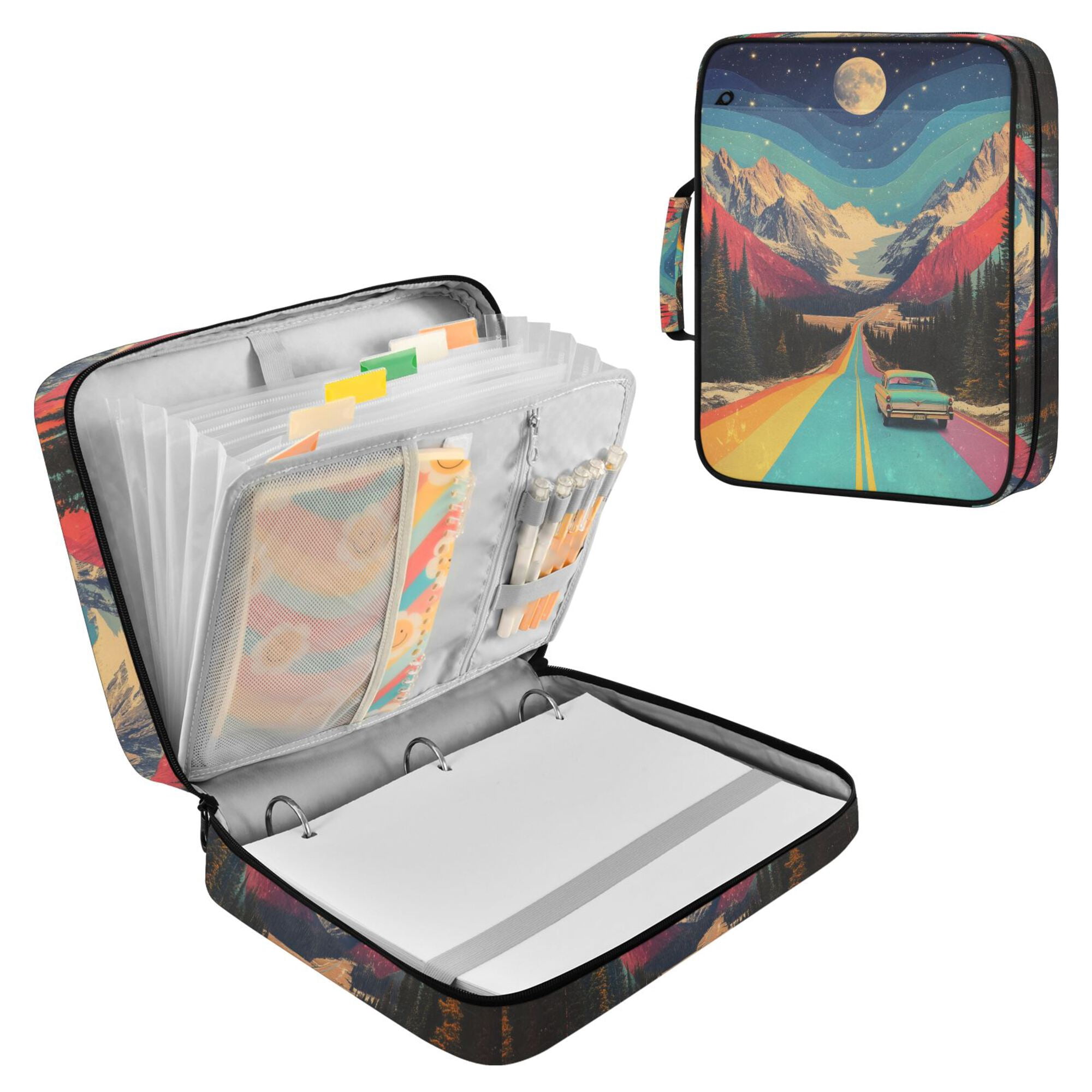 FORMRS Accordion File Folder A4 Size 7-Pocket Expanding Document Organizer Bag with 3 Ring Binder, Colorful Road