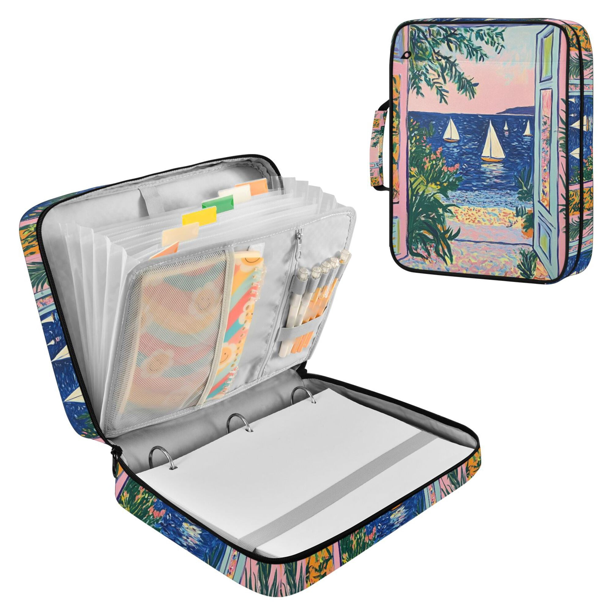 FORMRS Accordion File Folder A4 Size 7-Pocket Expanding Document Organizer Bag with 3 Ring Binder, Colorful Seaside