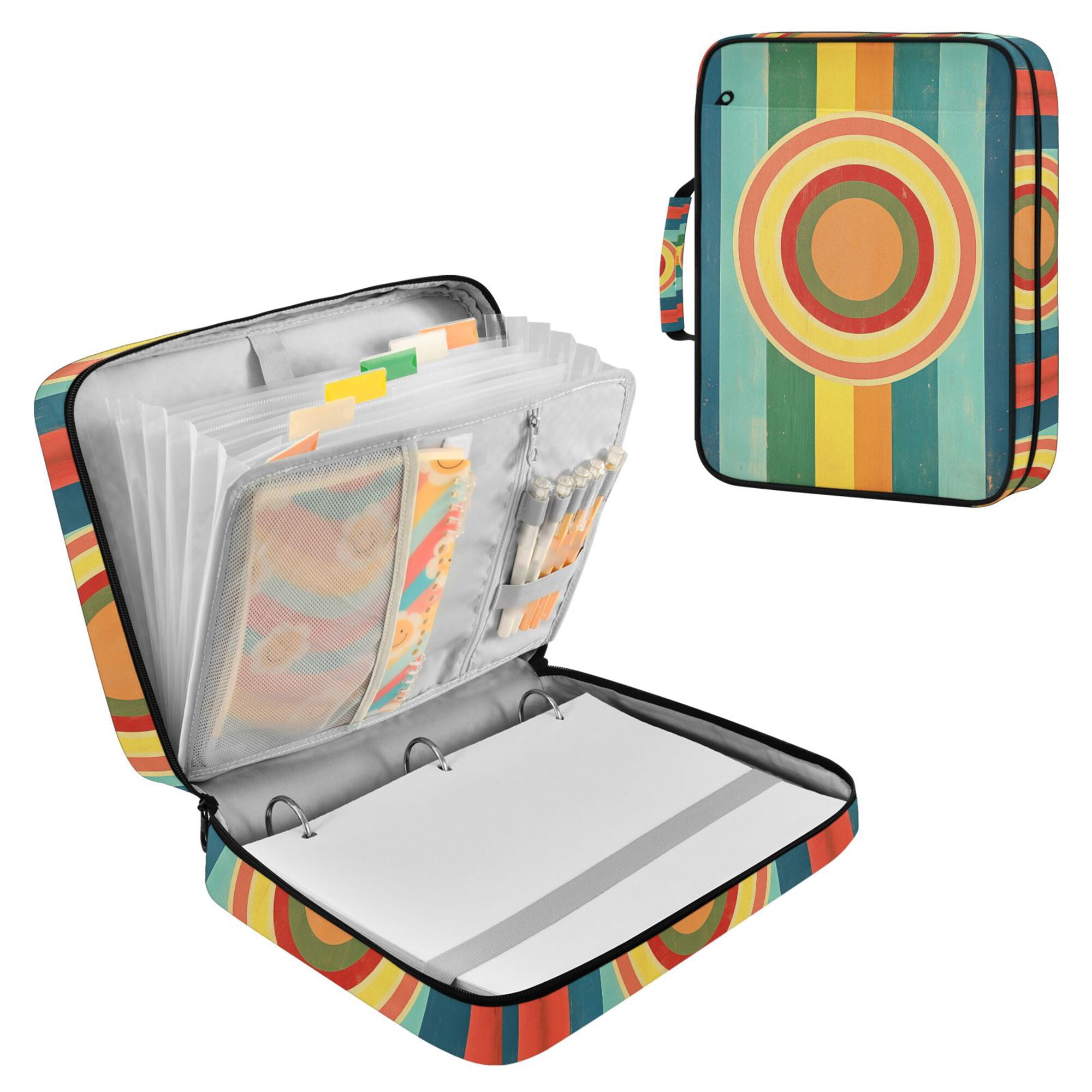 FORMRS Accordion File Folder A4 Size 7-Pocket Expanding Document Organizer Bag with 3 Ring Binder, Colorful Stripes