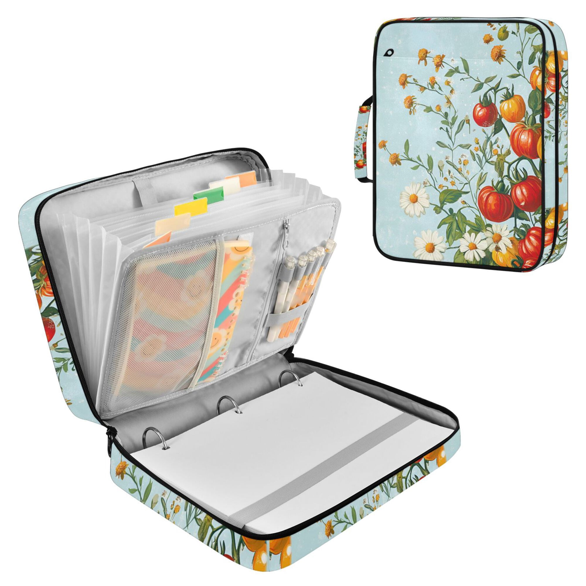 FORMRS Accordion File Folder A4 Size 7-Pocket Expanding Document Organizer Bag with 3 Ring Binder, Colorful Tomatoes