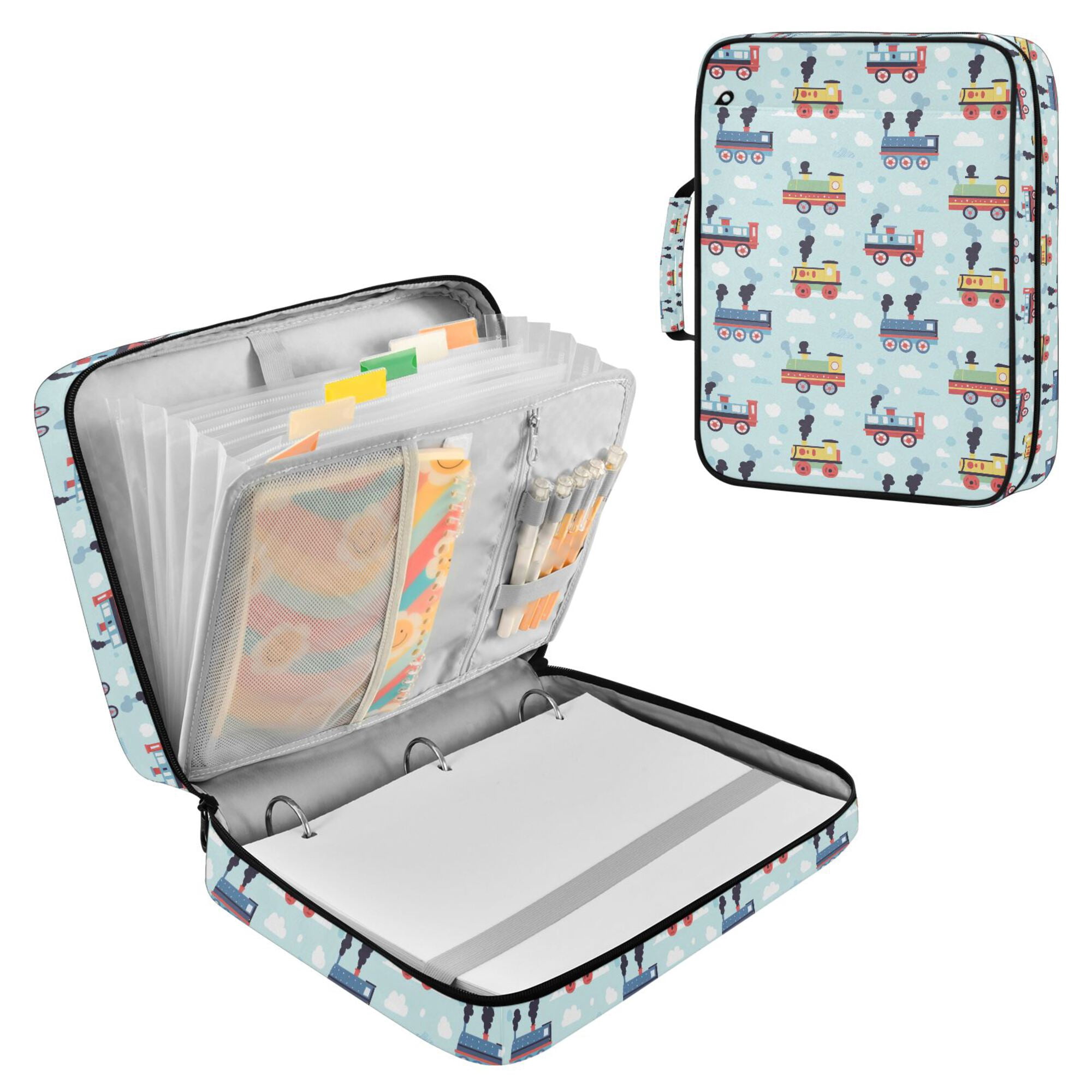 FORMRS Accordion File Folder A4 Size 7-Pocket Expanding Document Organizer Bag with 3 Ring Binder, Colorful Trains