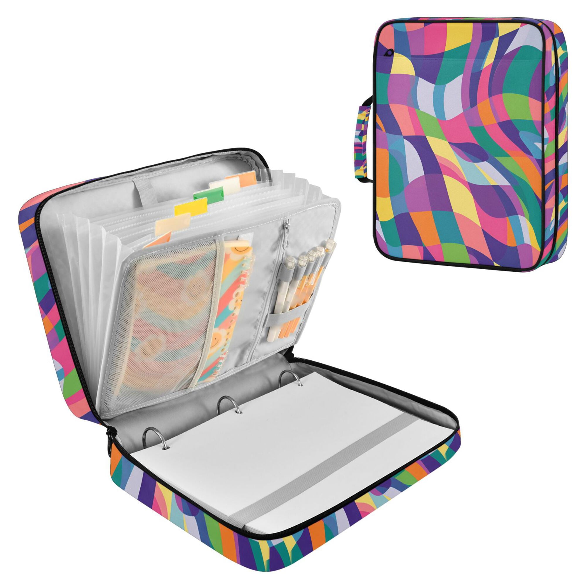 FORMRS Accordion File Folder A4 Size 7-Pocket Expanding Document Organizer Bag with 3 Ring Binder, Colorful Wavy Pattern