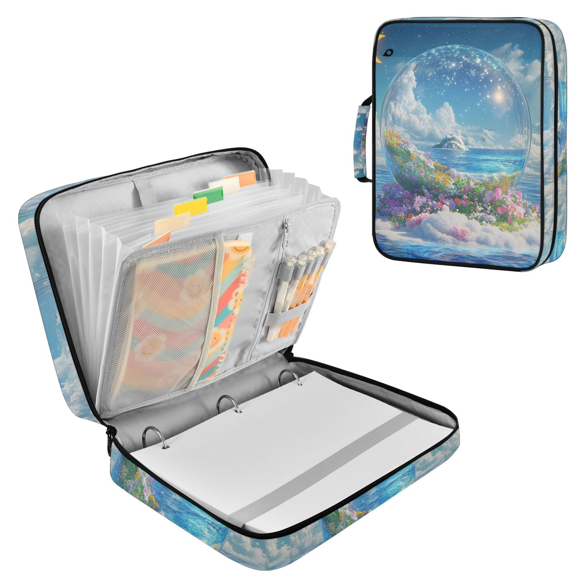 FORMRS Accordion File Folder A4 Size 7-Pocket Expanding Document Organizer Bag with 3 Ring Binder, Crystal Ocean