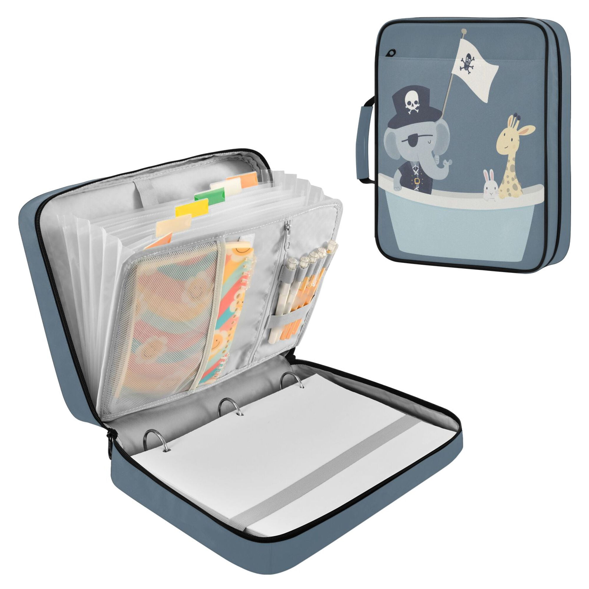FORMRS Accordion File Folder A4 Size 7-Pocket Expanding Document Organizer Bag with 3 Ring Binder, Cute Animals