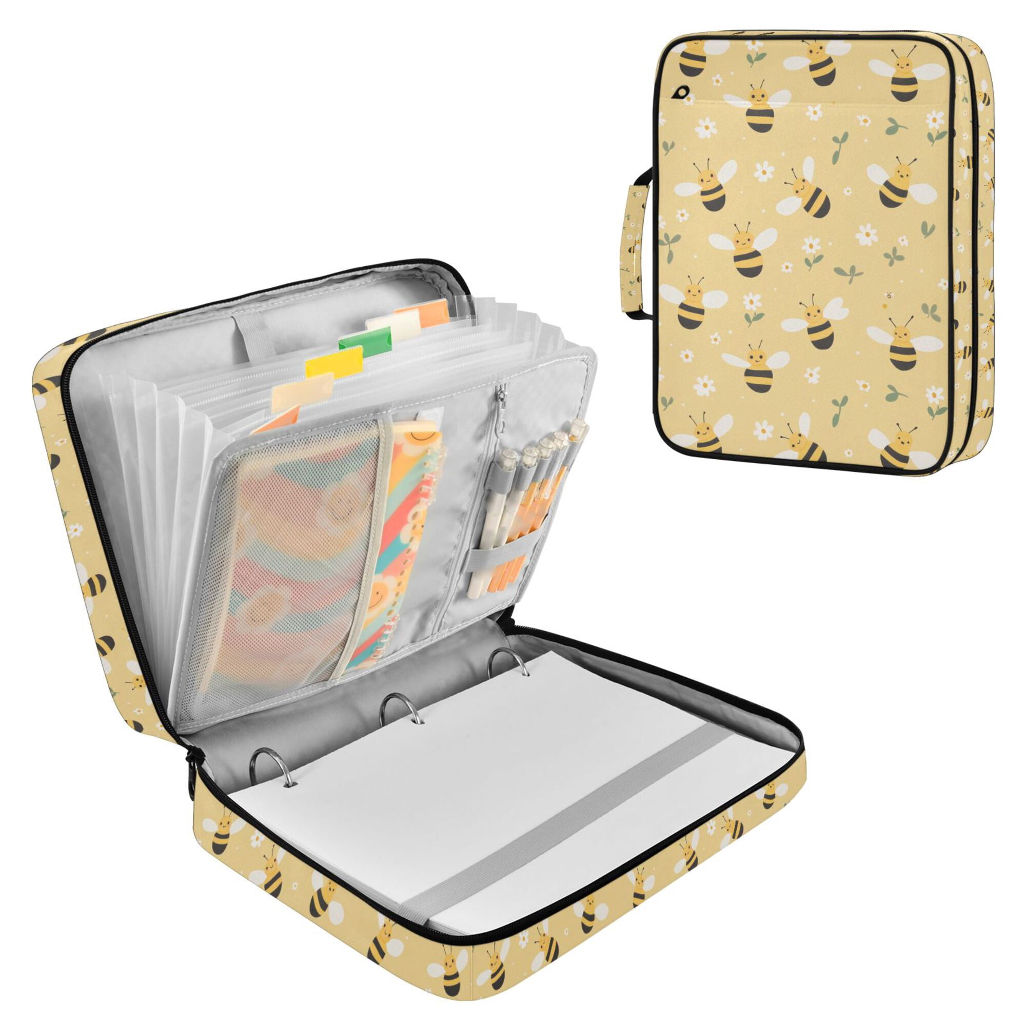 FORMRS Accordion File Folder A4 Size 7-Pocket Expanding Document Organizer Bag with 3 Ring Binder, Cute Bee Pattern