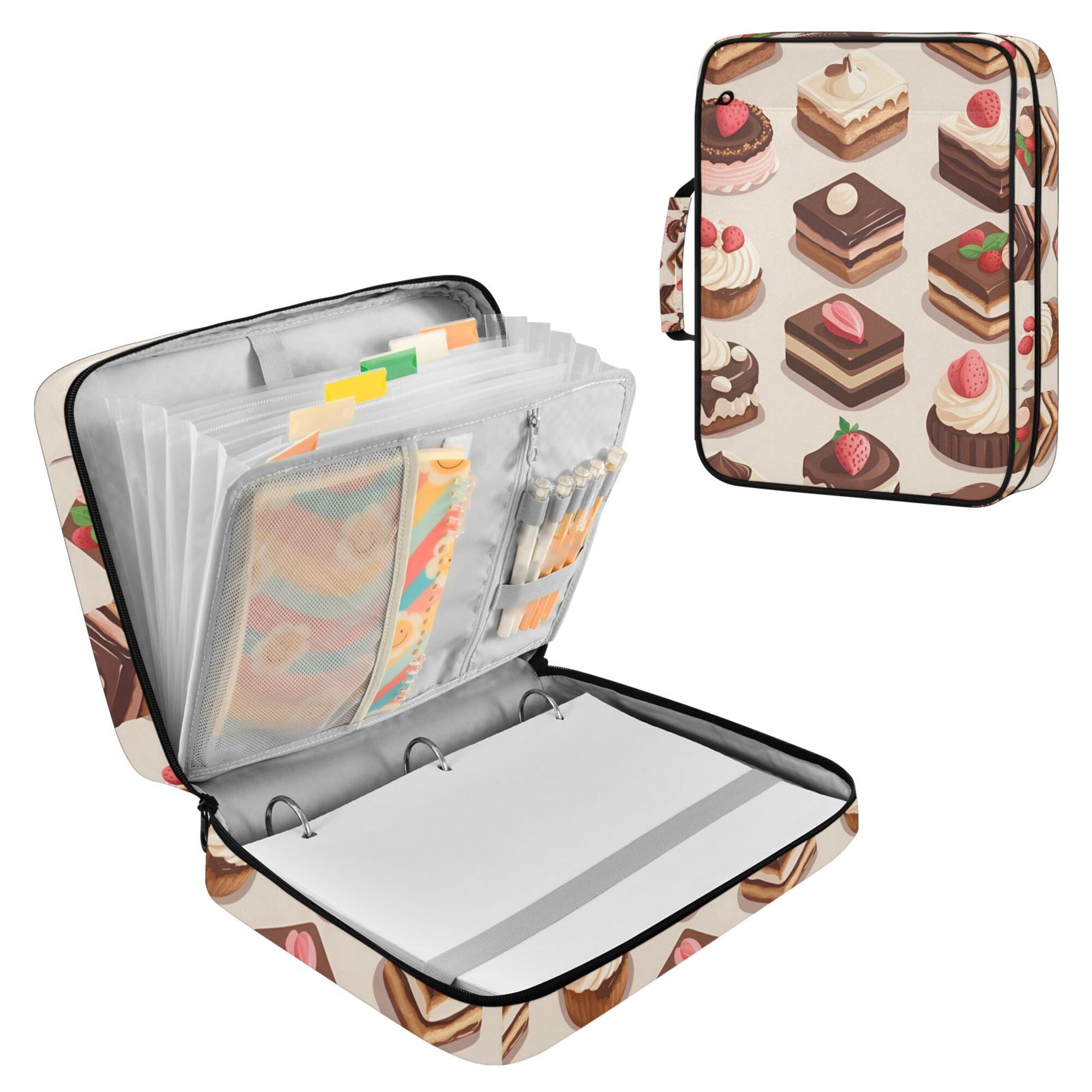 FORMRS Accordion File Folder A4 Size 7-Pocket Expanding Document Organizer Bag with 3 Ring Binder, Cute Chocolate Cakes