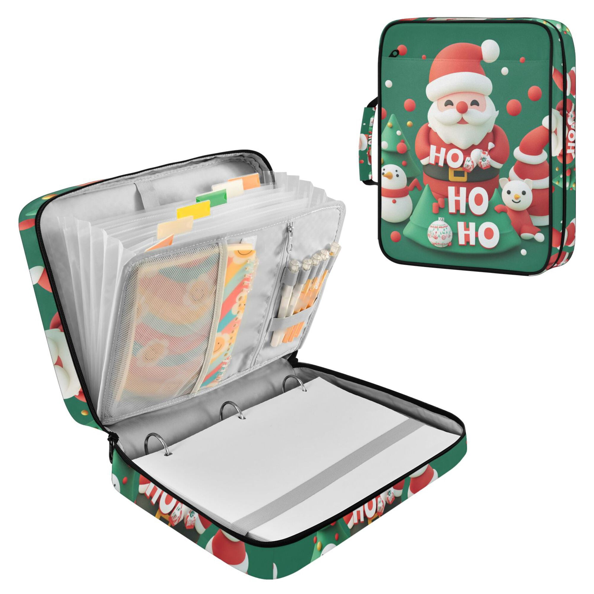 FORMRS Accordion File Folder A4 Size 7-Pocket Expanding Document Organizer Bag with 3 Ring Binder, Cute Christmas Pattern